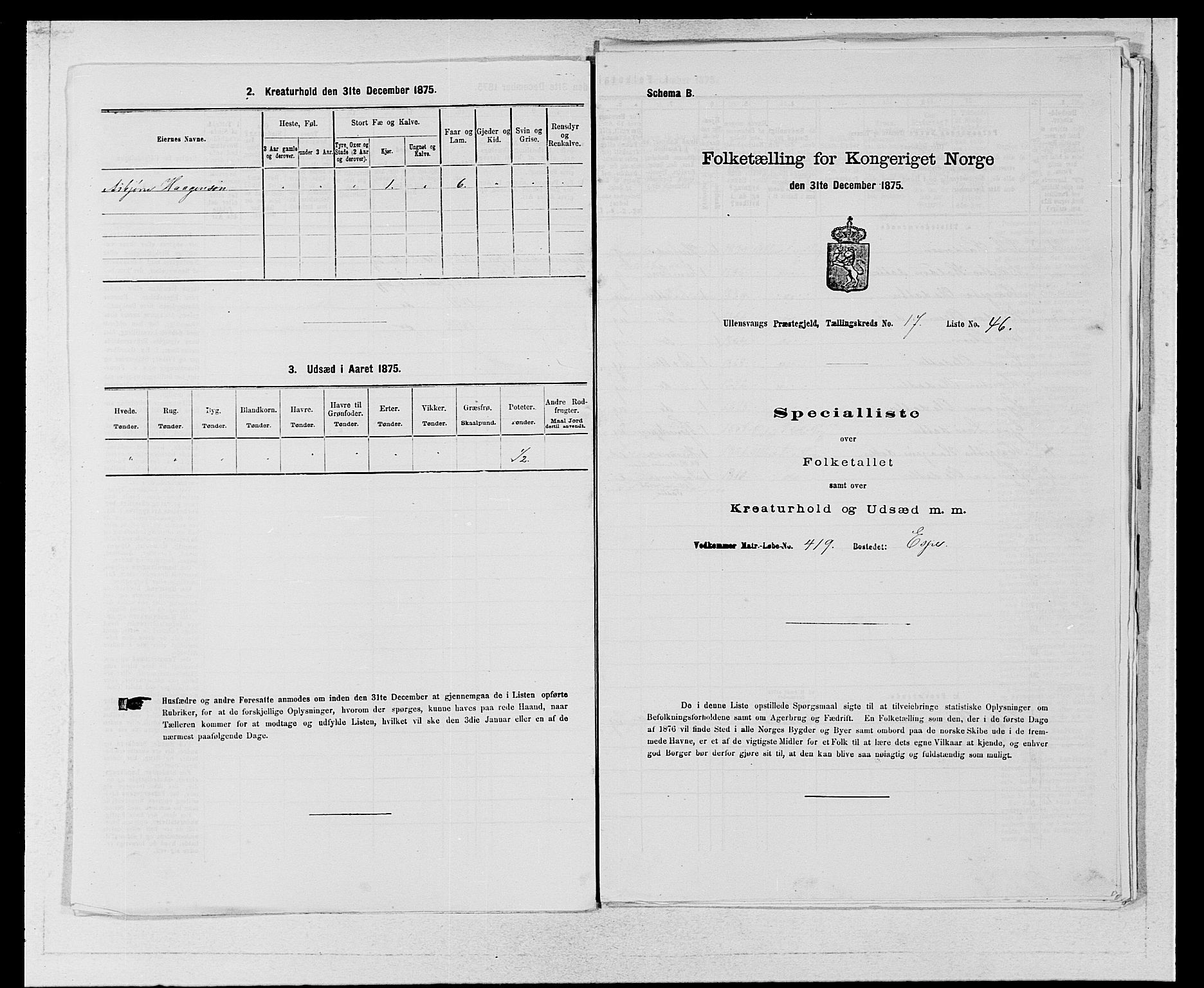 SAB, Folketelling 1875 for 1230P Ullensvang prestegjeld, 1875, s. 1837