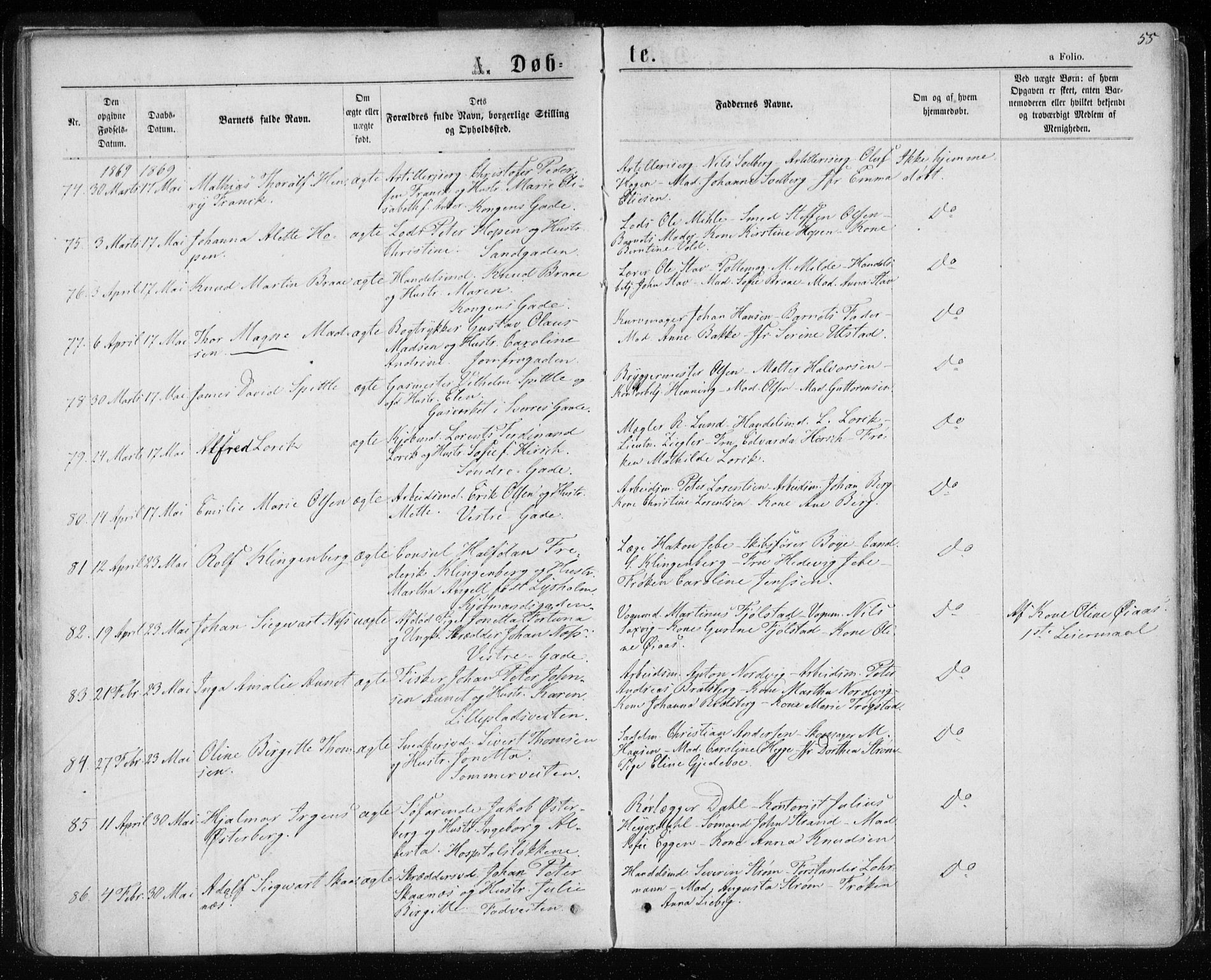 Ministerialprotokoller, klokkerbøker og fødselsregistre - Sør-Trøndelag, SAT/A-1456/601/L0054: Ministerialbok nr. 601A22, 1866-1877, s. 55