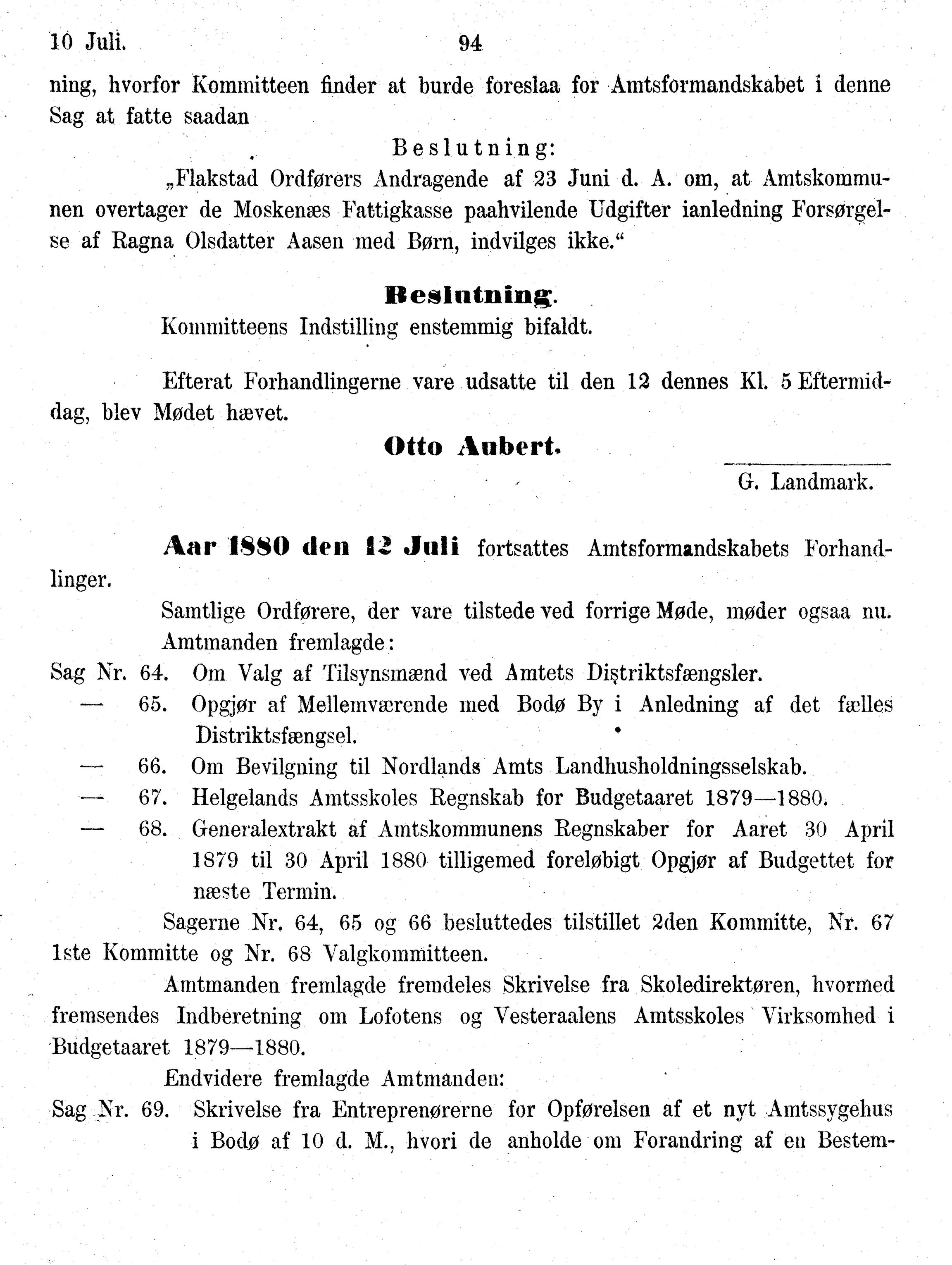 Nordland Fylkeskommune. Fylkestinget, AIN/NFK-17/176/A/Ac/L0010: Fylkestingsforhandlinger 1874-1880, 1874-1880, s. 94