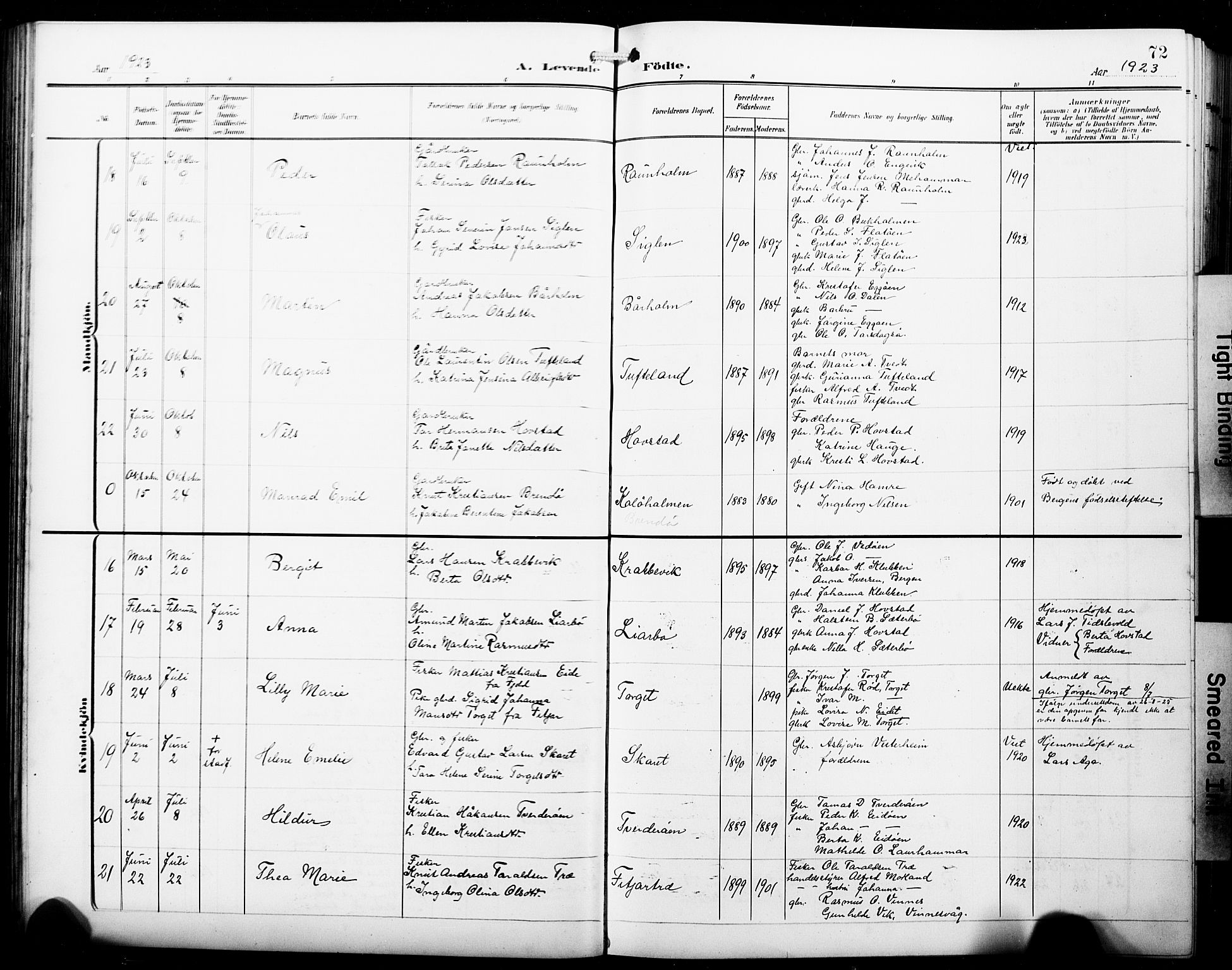 Fitjar sokneprestembete, AV/SAB-A-99926: Klokkerbok nr. B 1, 1906-1928, s. 72