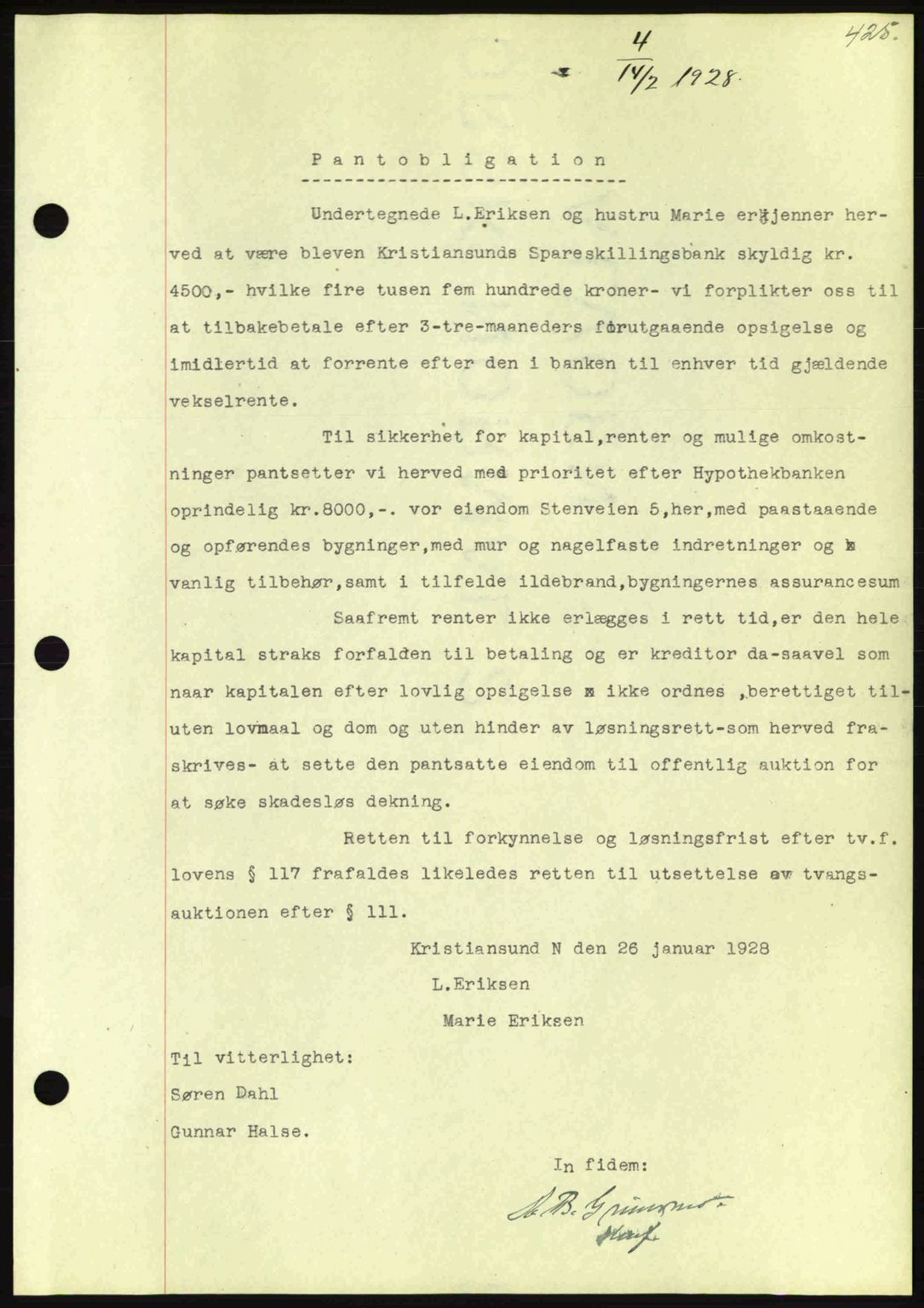 Kristiansund byfogd, AV/SAT-A-4587/A/27: Pantebok nr. 21, 1926-1928, Tingl.dato: 14.02.1928