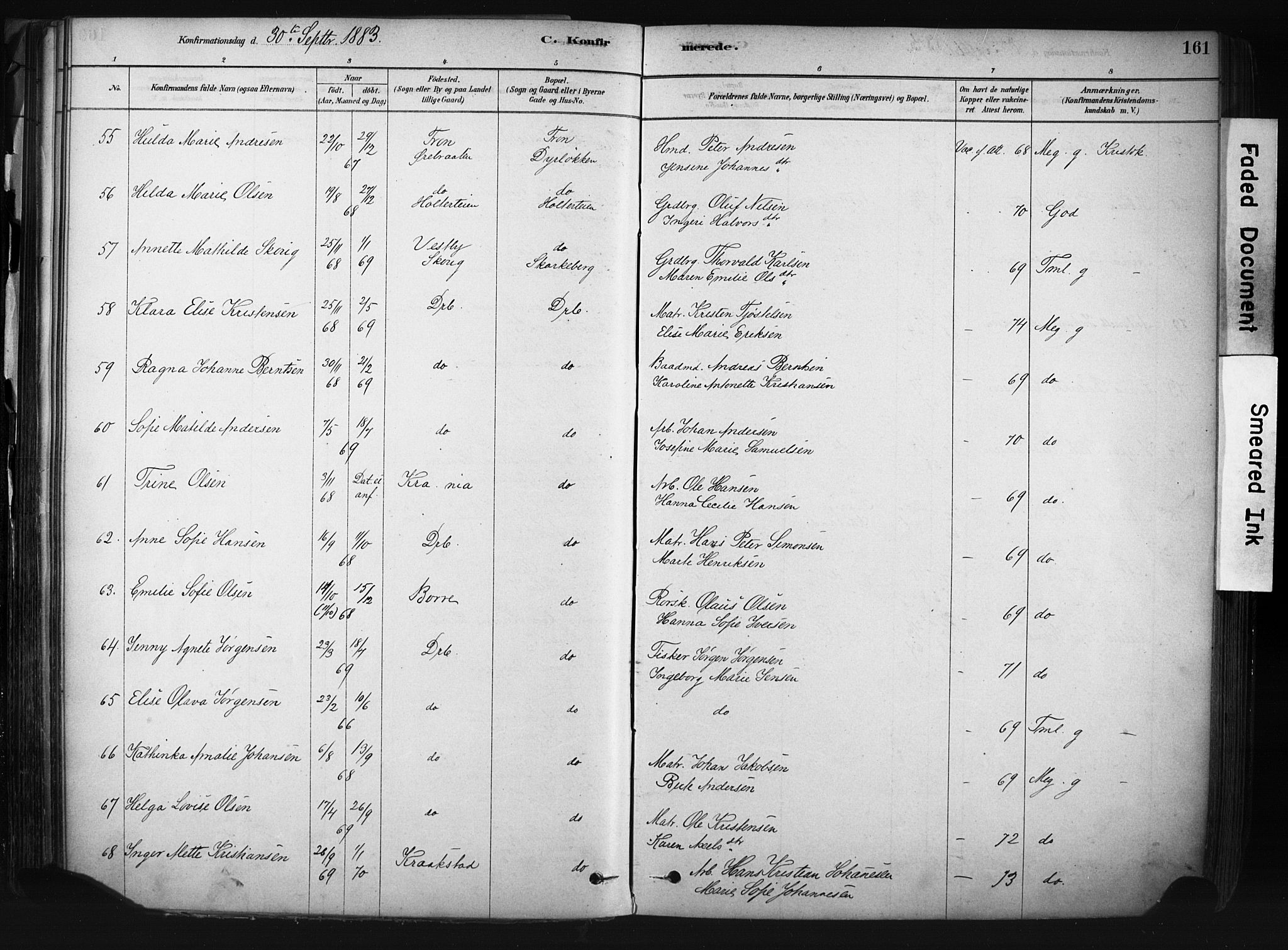 Drøbak prestekontor Kirkebøker, AV/SAO-A-10142a/F/Fb/L0001: Ministerialbok nr. II 1, 1878-1891, s. 161