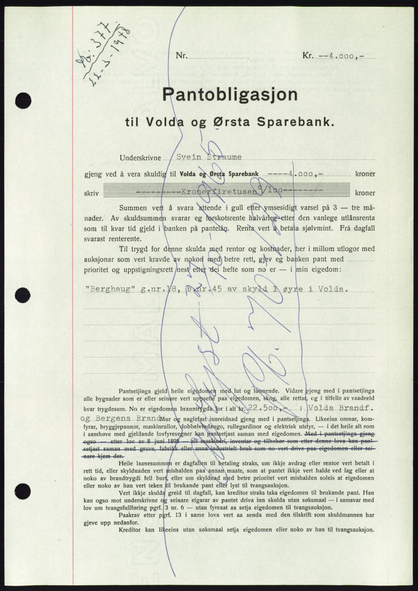 Søre Sunnmøre sorenskriveri, AV/SAT-A-4122/1/2/2C/L0115: Pantebok nr. 3B, 1947-1948, Dagboknr: 377/1948