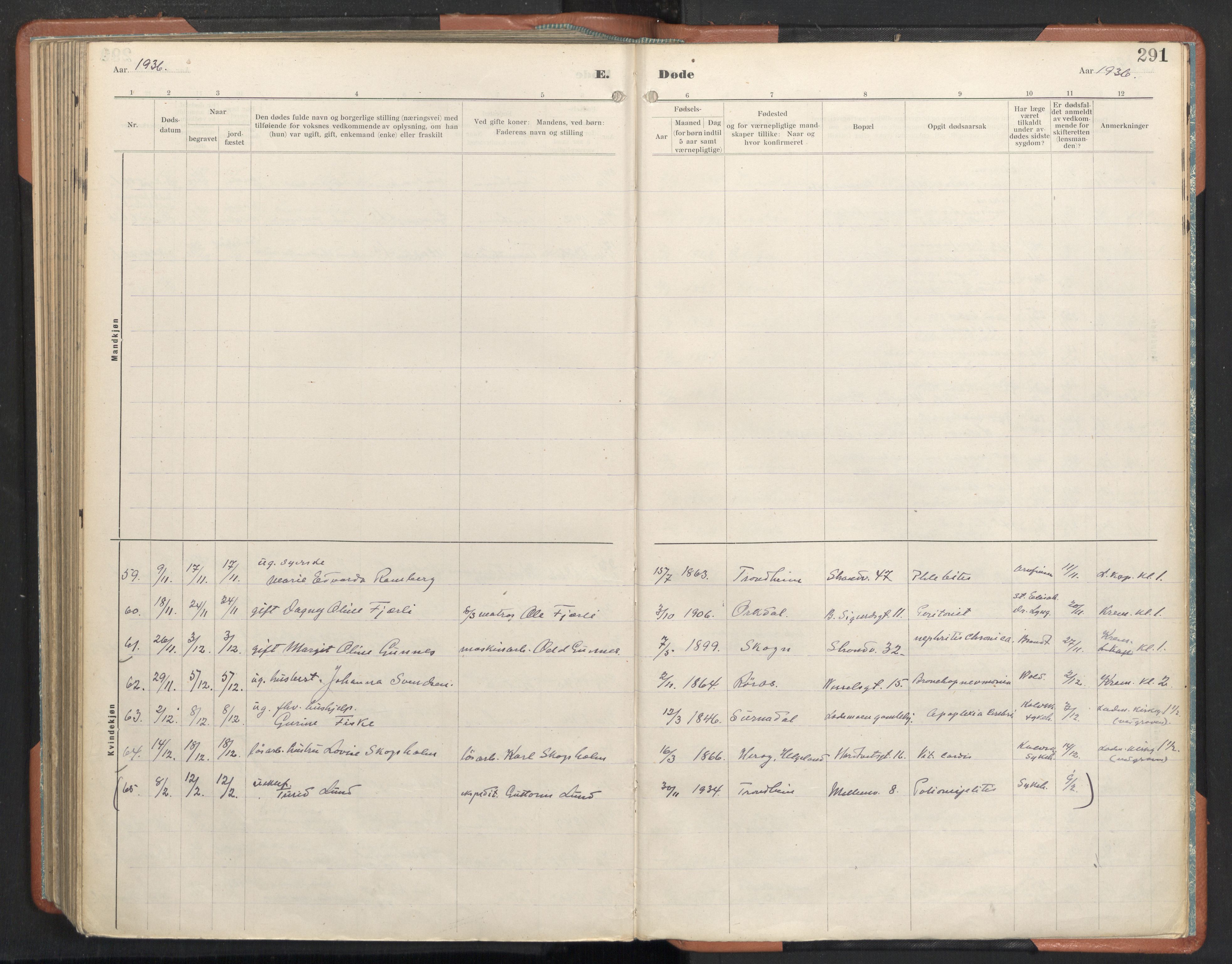 Ministerialprotokoller, klokkerbøker og fødselsregistre - Sør-Trøndelag, SAT/A-1456/605/L0245: Ministerialbok nr. 605A07, 1916-1938, s. 291