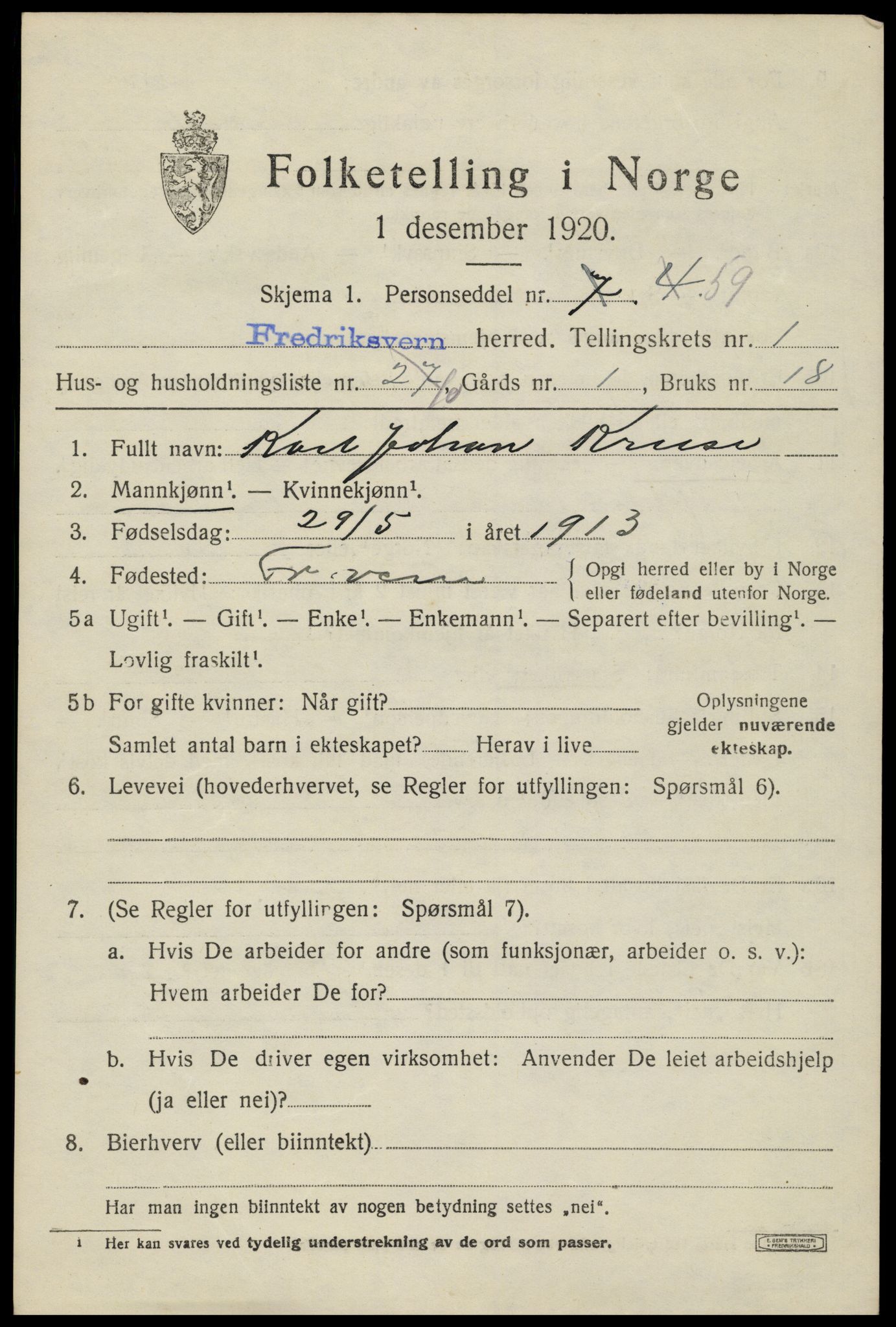 SAKO, Folketelling 1920 for 0798 Fredriksvern herred, 1920, s. 567