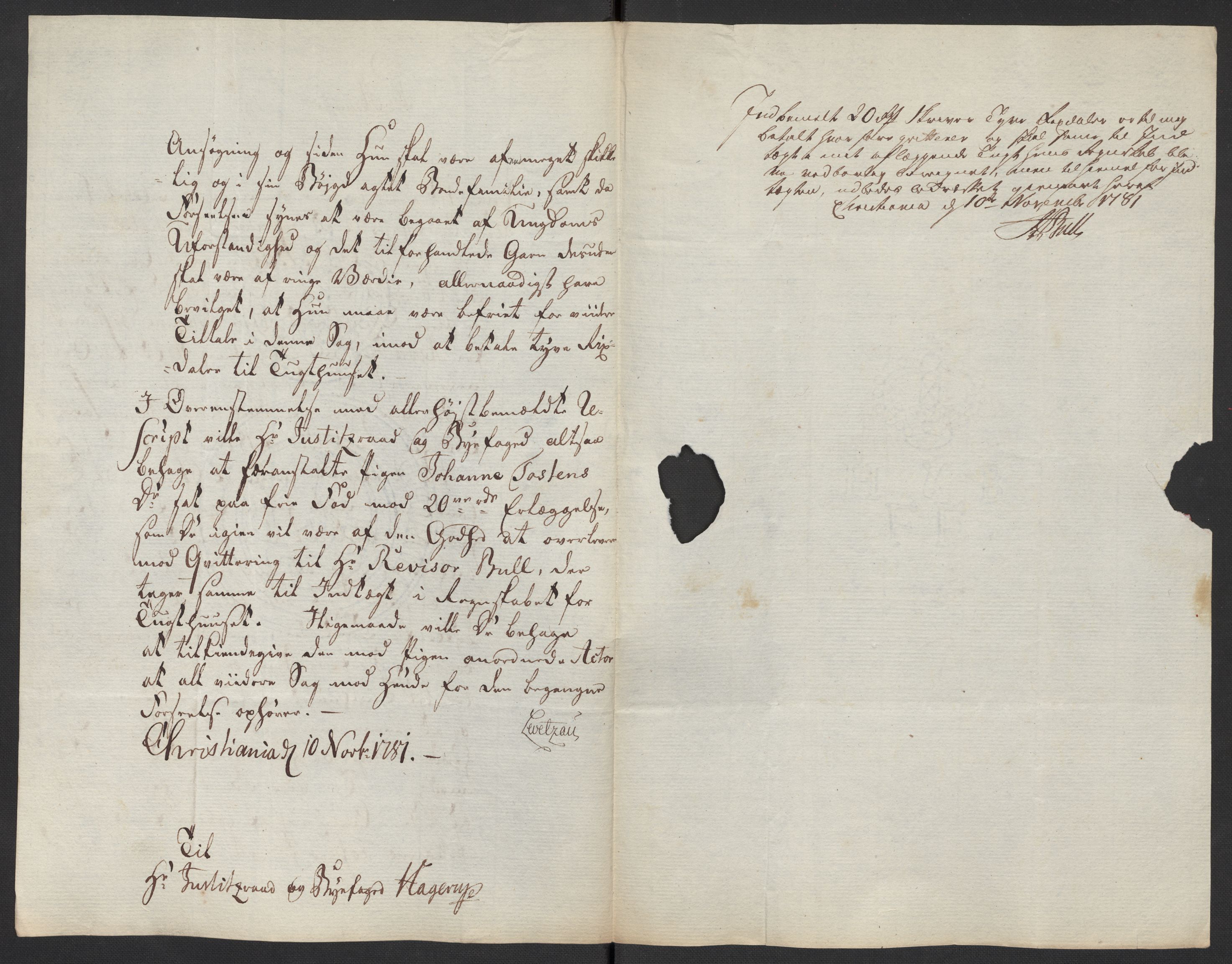 Oslo politidistrikt, AV/SAO-A-10085/D/Da/L0003: Innkomne brev, pro memoria m.v., 1781, s. 61