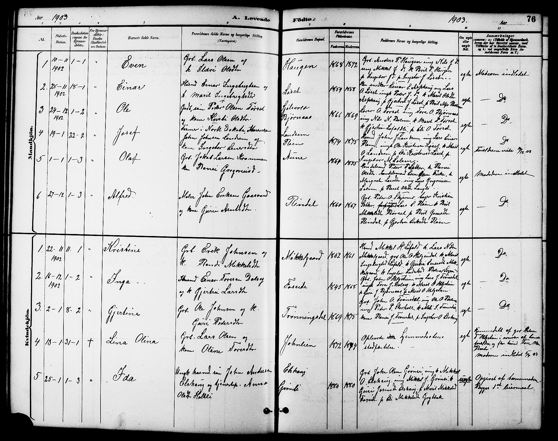 Ministerialprotokoller, klokkerbøker og fødselsregistre - Møre og Romsdal, AV/SAT-A-1454/598/L1078: Klokkerbok nr. 598C03, 1892-1909, s. 76