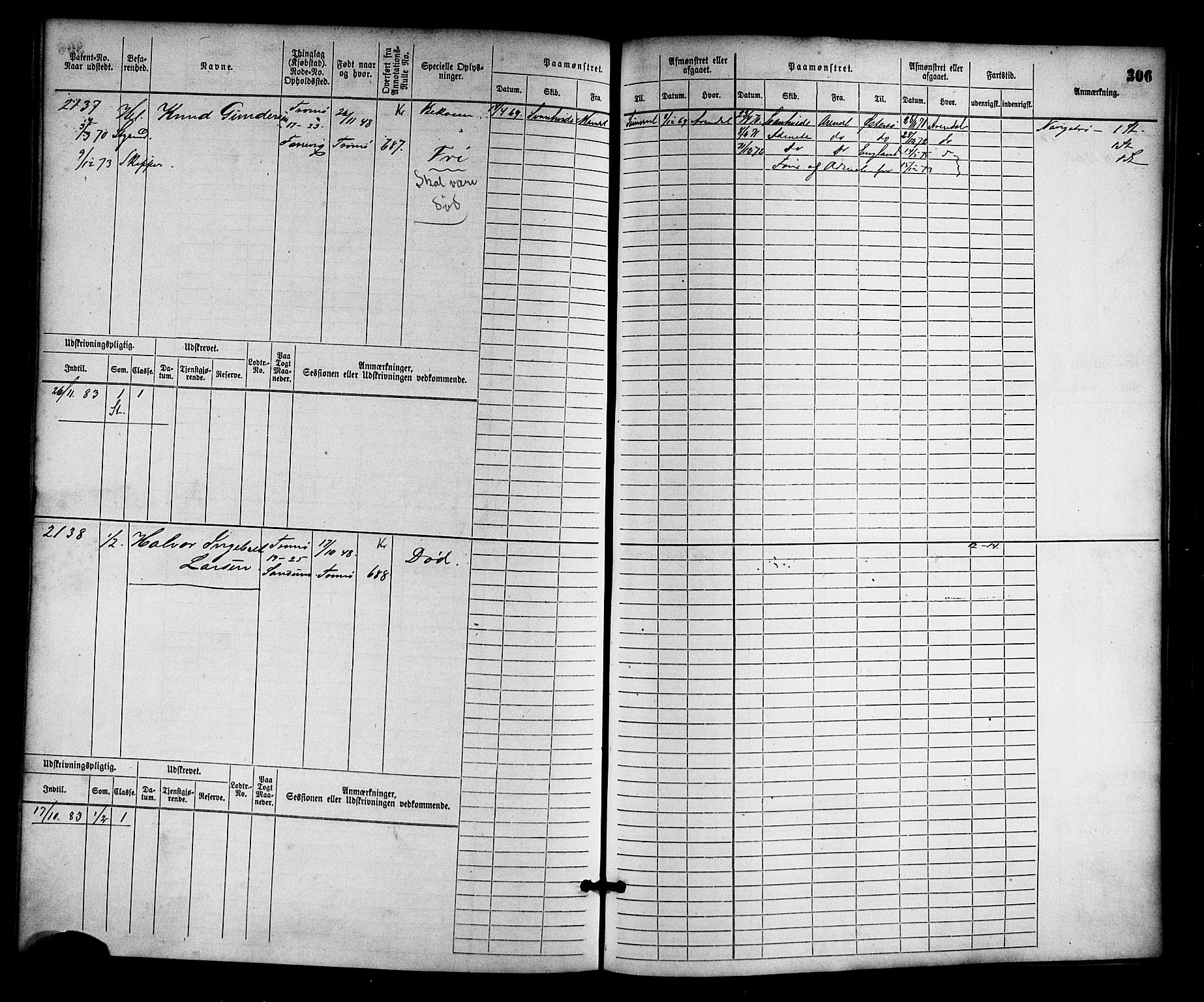 Arendal mønstringskrets, AV/SAK-2031-0012/F/Fb/L0012: Hovedrulle nr 1529-2290, S-10, 1868-1885, s. 316