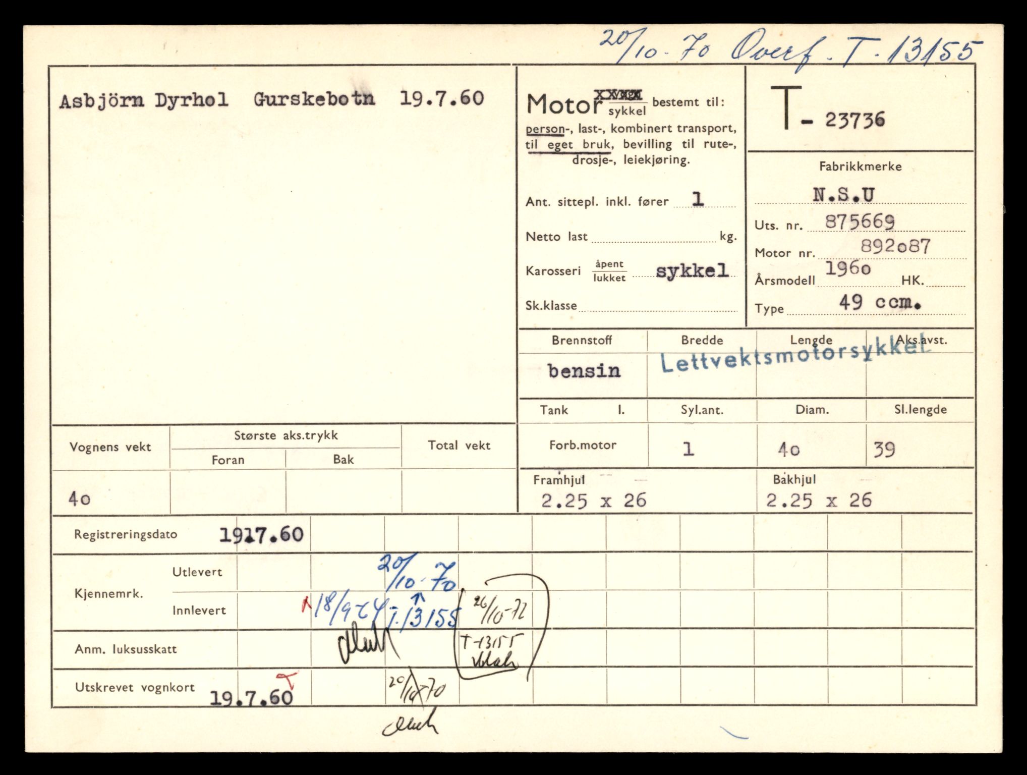 Møre og Romsdal vegkontor - Ålesund trafikkstasjon, AV/SAT-A-4099/F/Fe/L0037: Registreringskort for kjøretøy T 13031 - T 13179, 1927-1998, s. 2409