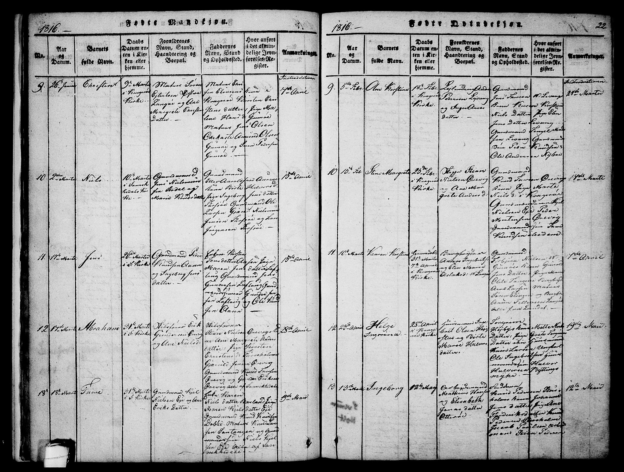 Sannidal kirkebøker, AV/SAKO-A-296/F/Fa/L0004: Ministerialbok nr. 4, 1814-1829, s. 22
