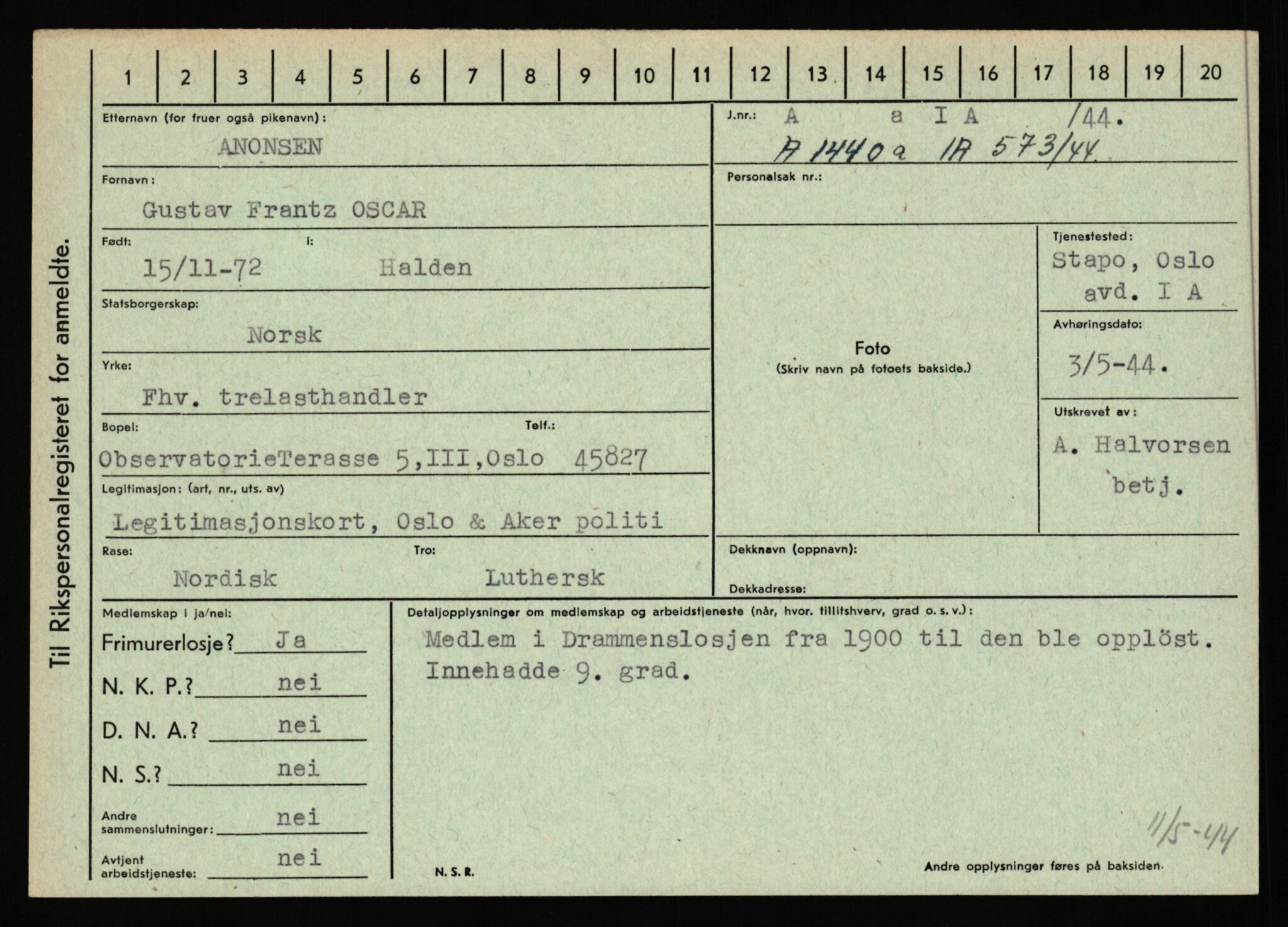 Statspolitiet - Hovedkontoret / Osloavdelingen, AV/RA-S-1329/C/Ca/L0001: Aabakken - Armann, 1943-1945, s. 4380