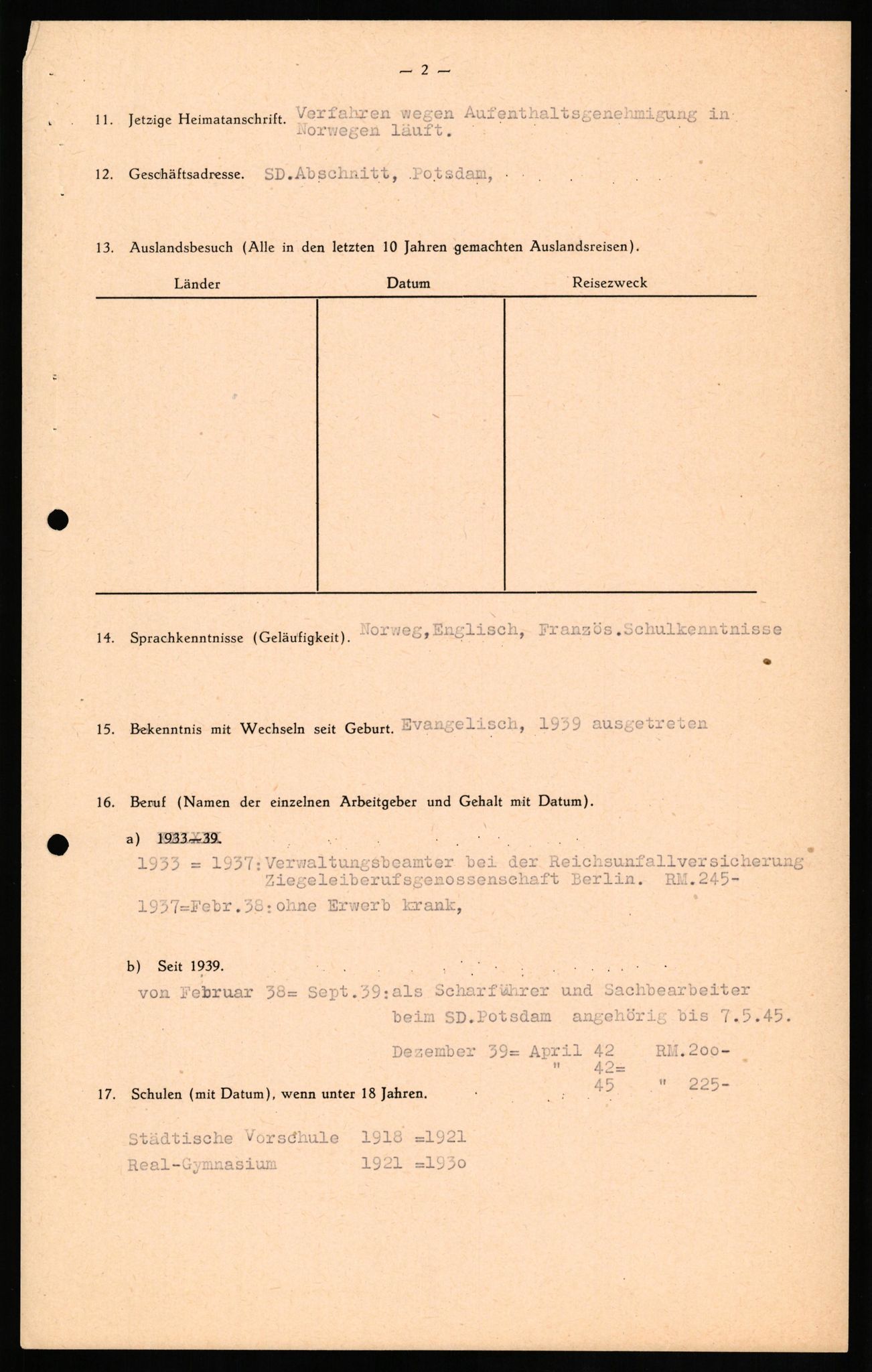 Forsvaret, Forsvarets overkommando II, AV/RA-RAFA-3915/D/Db/L0018: CI Questionaires. Tyske okkupasjonsstyrker i Norge. Tyskere., 1945-1946, s. 78