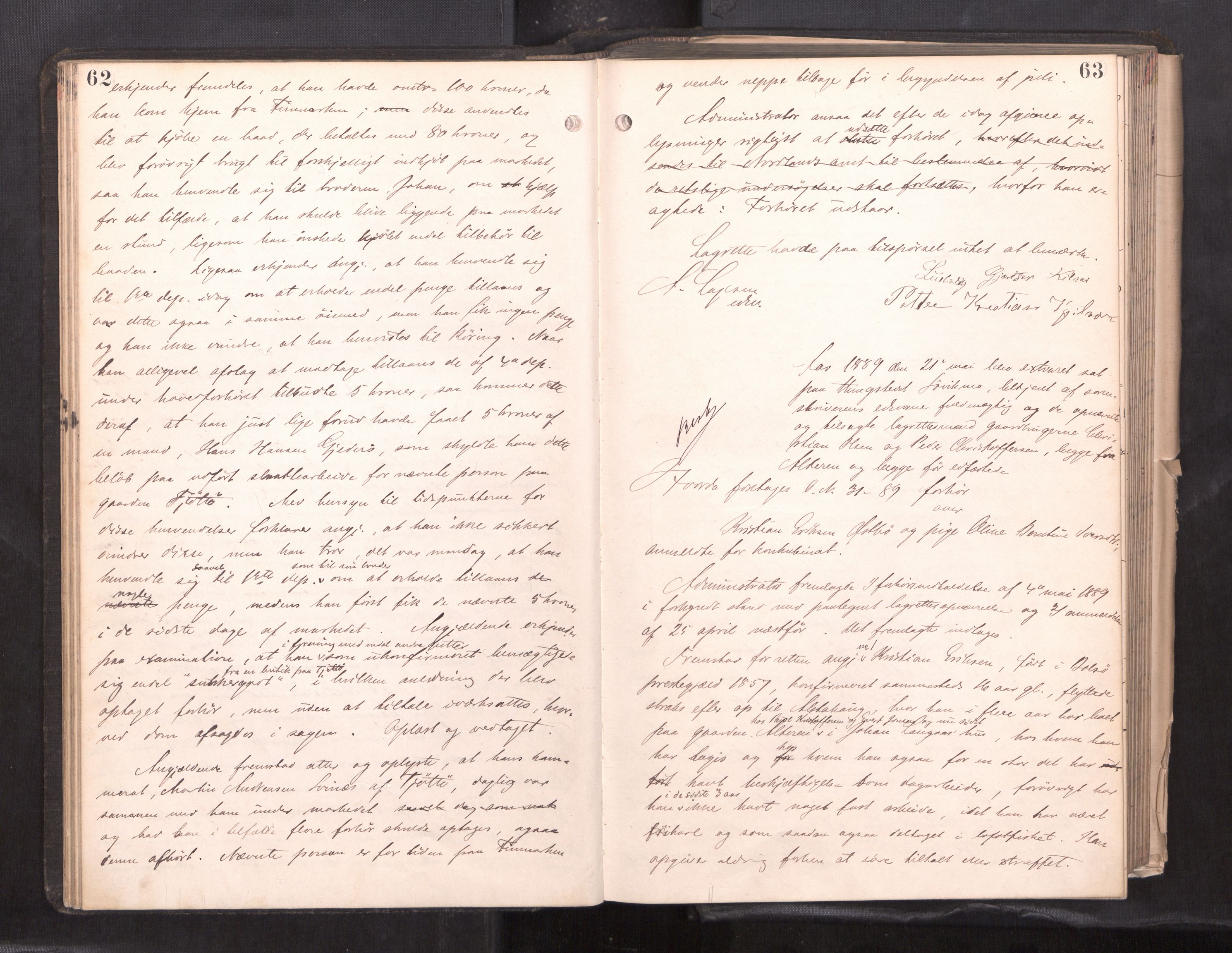 Søndre Helgeland sorenskriveri, AV/SAT-A-4575/1/1/1B/1Ba/L0018: ekstrarettsprotokoll, 1889-1893, s. 62-63