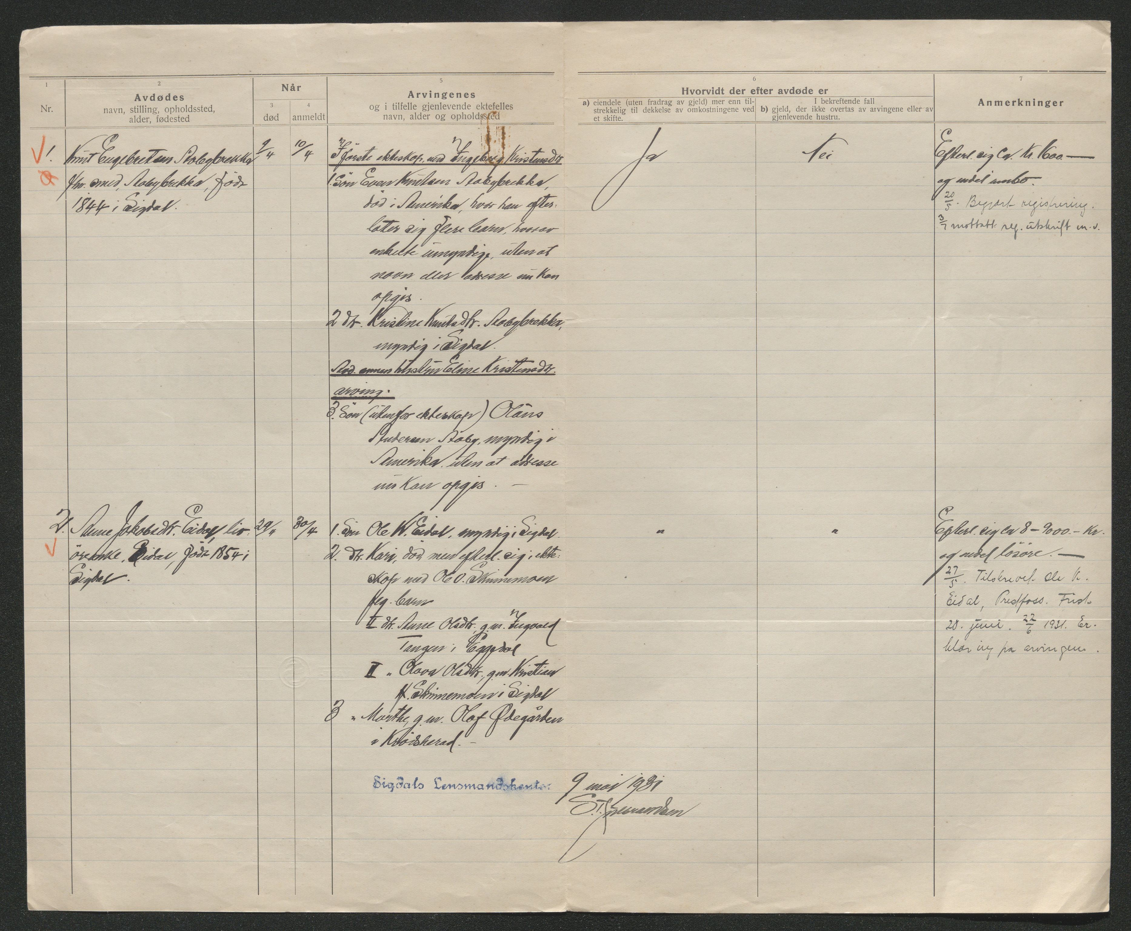 Eiker, Modum og Sigdal sorenskriveri, AV/SAKO-A-123/H/Ha/Hab/L0046: Dødsfallsmeldinger, 1930-1931, s. 843