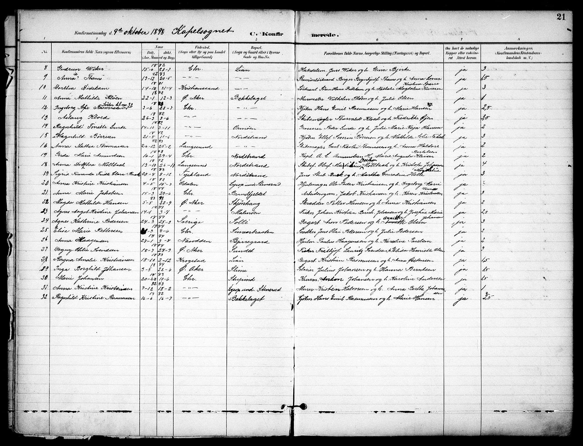 Østre Aker prestekontor Kirkebøker, AV/SAO-A-10840/F/Fa/L0011: Ministerialbok nr. I 11, 1895-1917, s. 21