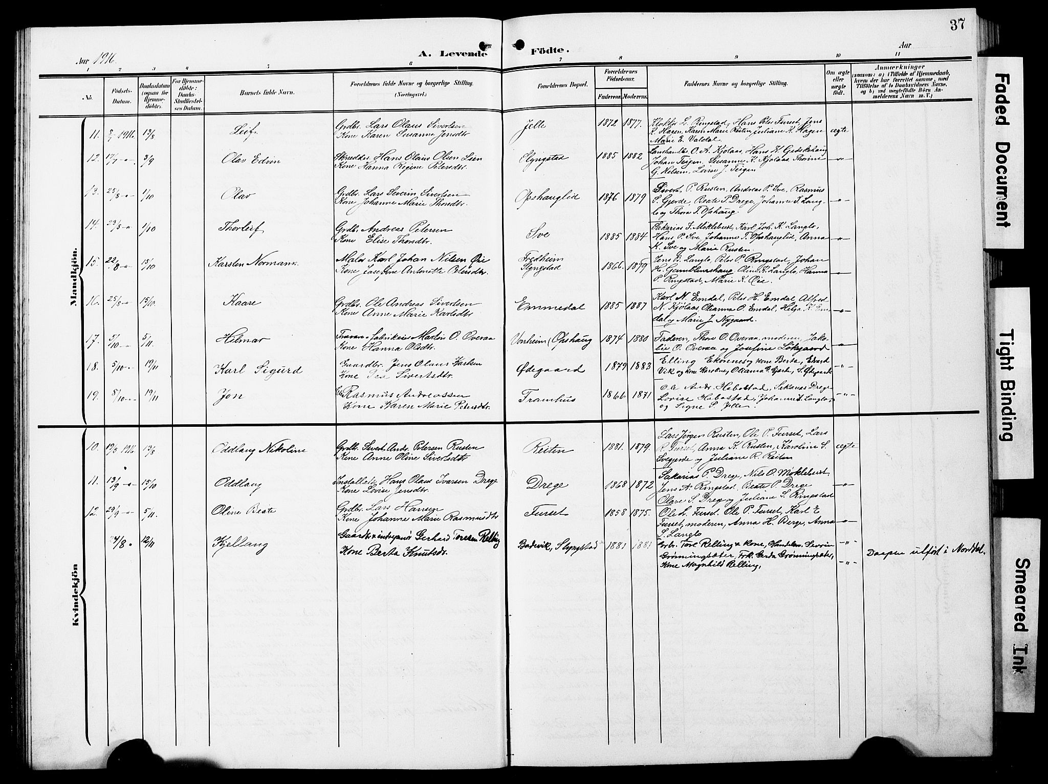 Ministerialprotokoller, klokkerbøker og fødselsregistre - Møre og Romsdal, SAT/A-1454/520/L0293: Klokkerbok nr. 520C05, 1902-1923, s. 37