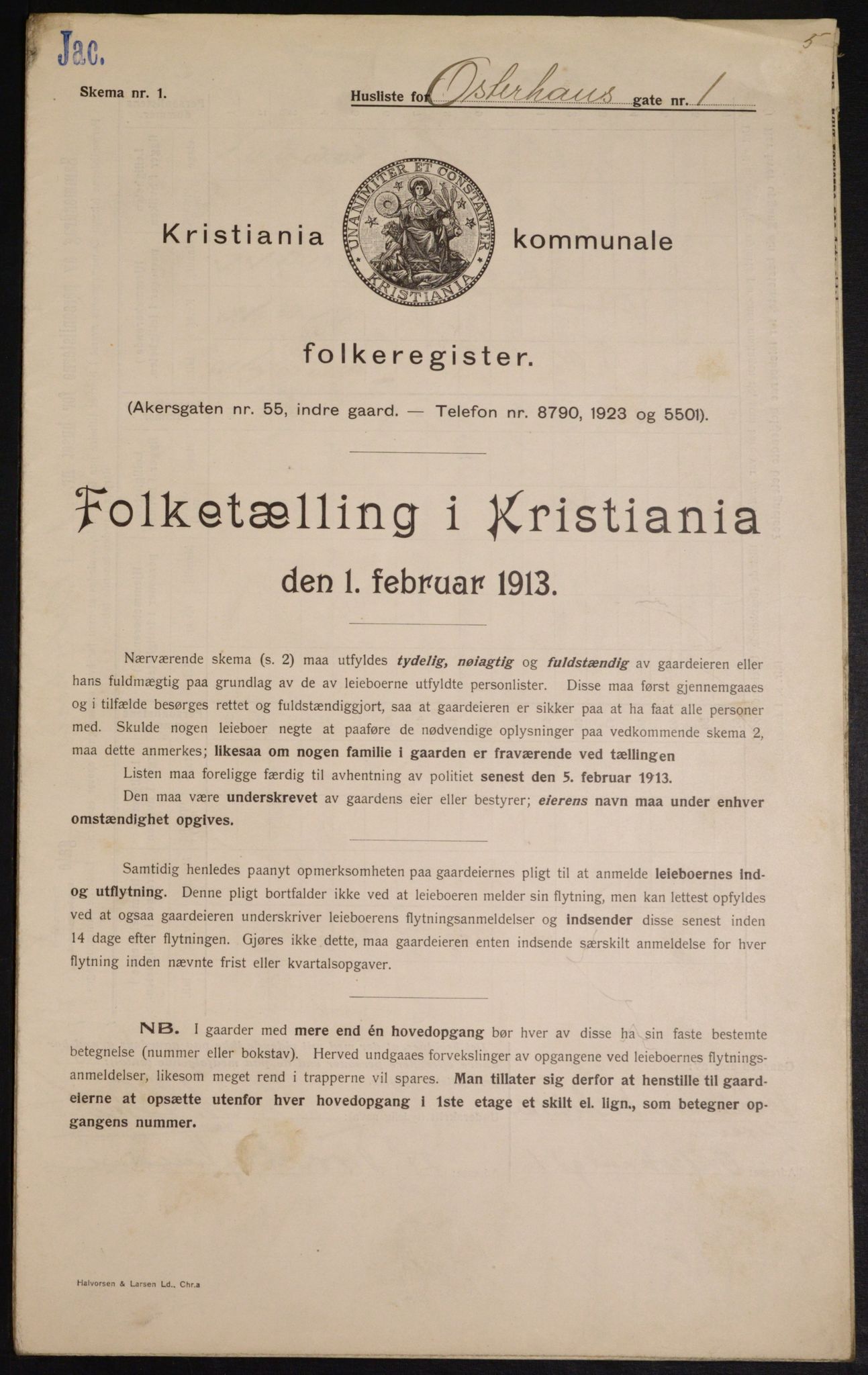 OBA, Kommunal folketelling 1.2.1913 for Kristiania, 1913, s. 77533