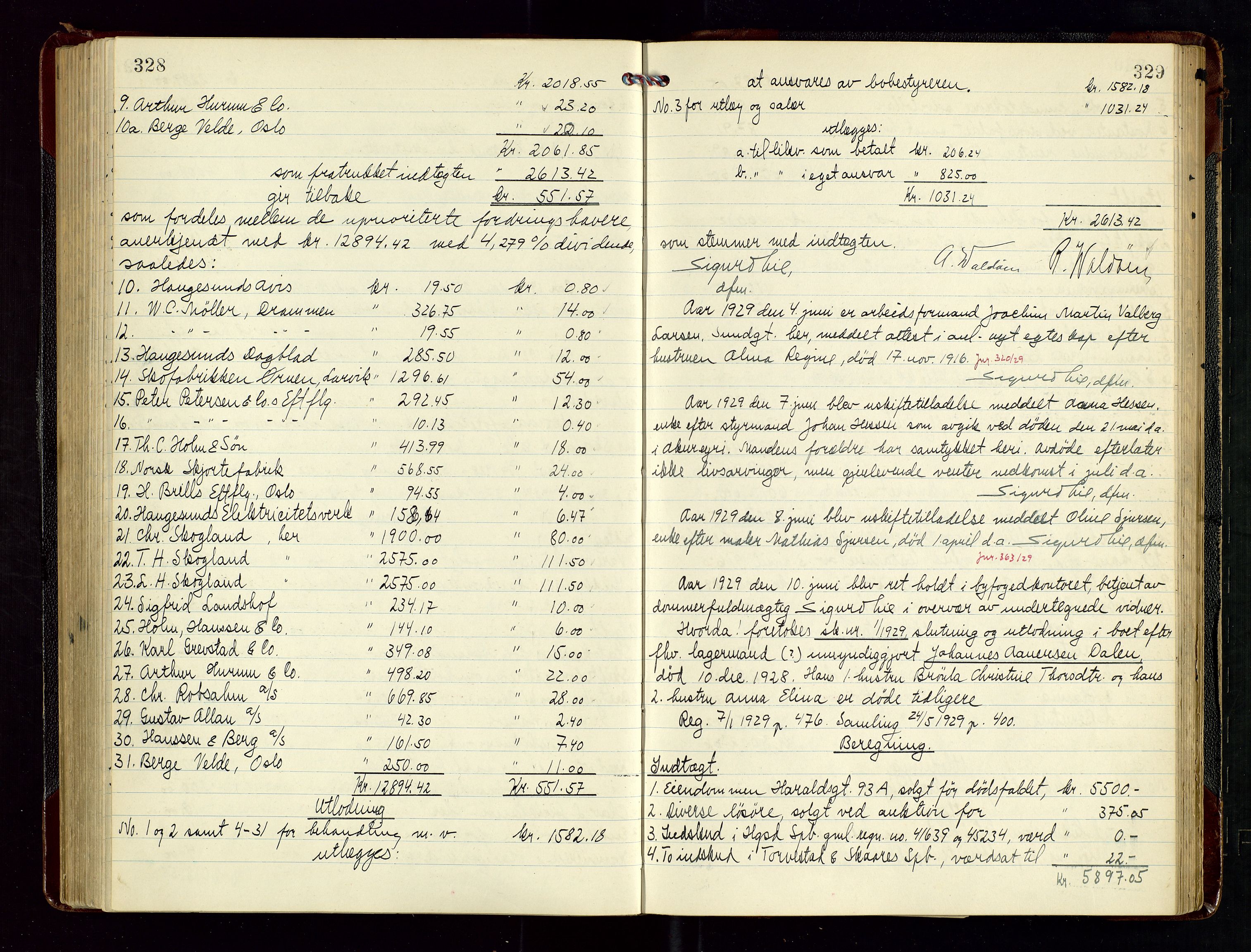 Haugesund tingrett, AV/SAST-A-101415/01/IV/IVD/L0004: Skifteutlodningsprotokoll, med register, 1924-1931, s. 328-329