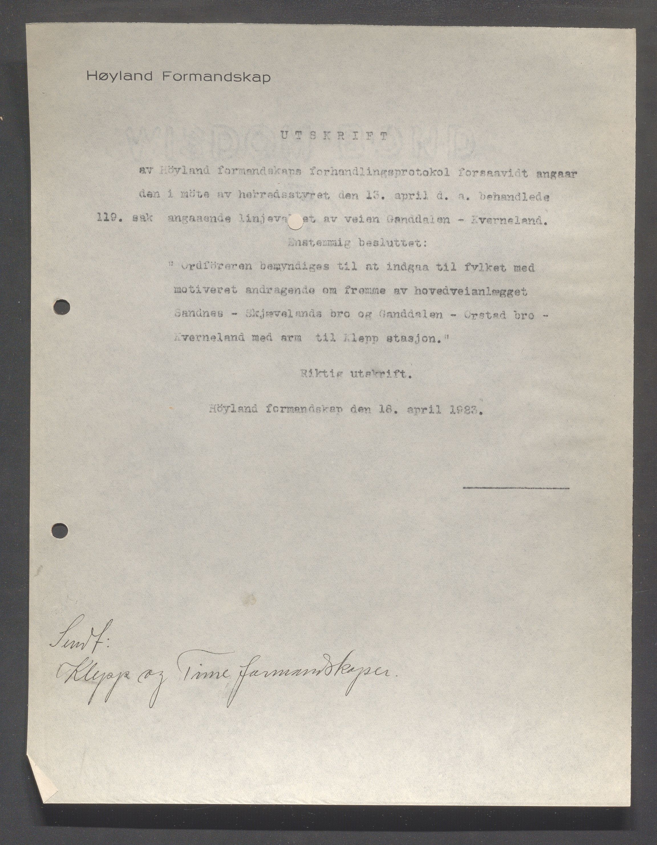 Høyland kommune - Formannskapet, IKAR/K-100046/B/L0006: Kopibok, 1920-1923, s. 590