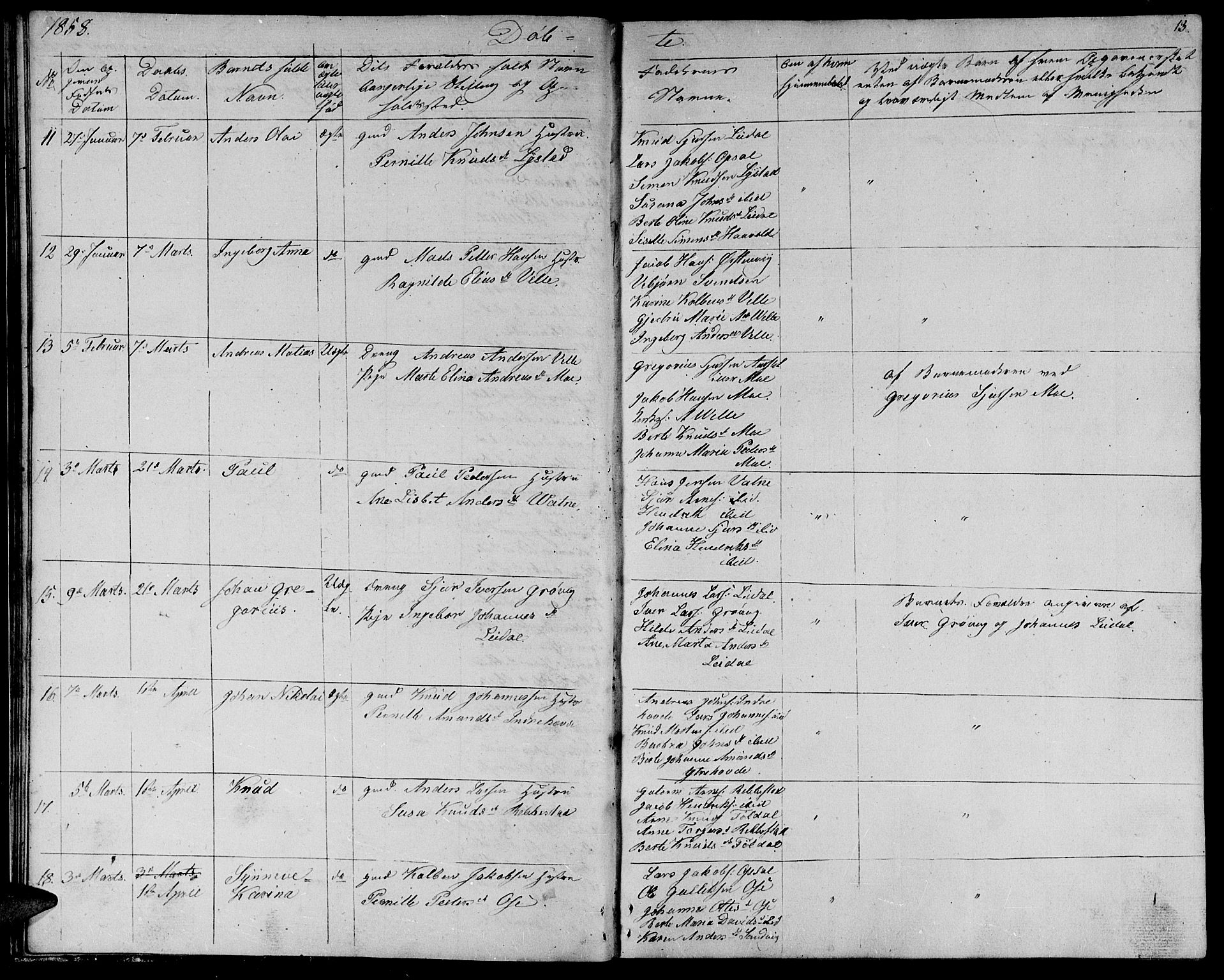 Ministerialprotokoller, klokkerbøker og fødselsregistre - Møre og Romsdal, AV/SAT-A-1454/513/L0187: Klokkerbok nr. 513C01, 1856-1864, s. 13