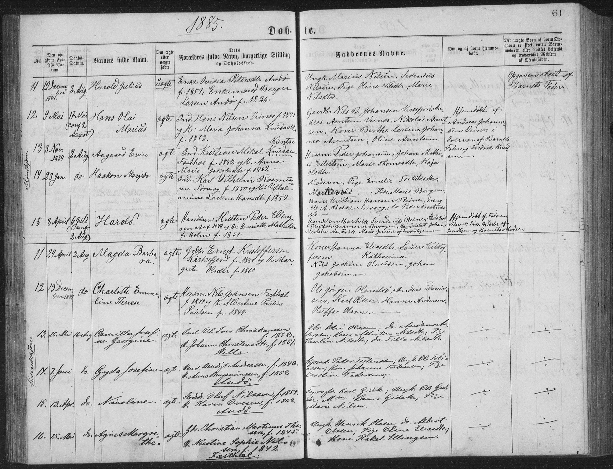 Ministerialprotokoller, klokkerbøker og fødselsregistre - Nordland, AV/SAT-A-1459/886/L1225: Klokkerbok nr. 886C02, 1874-1896, s. 61