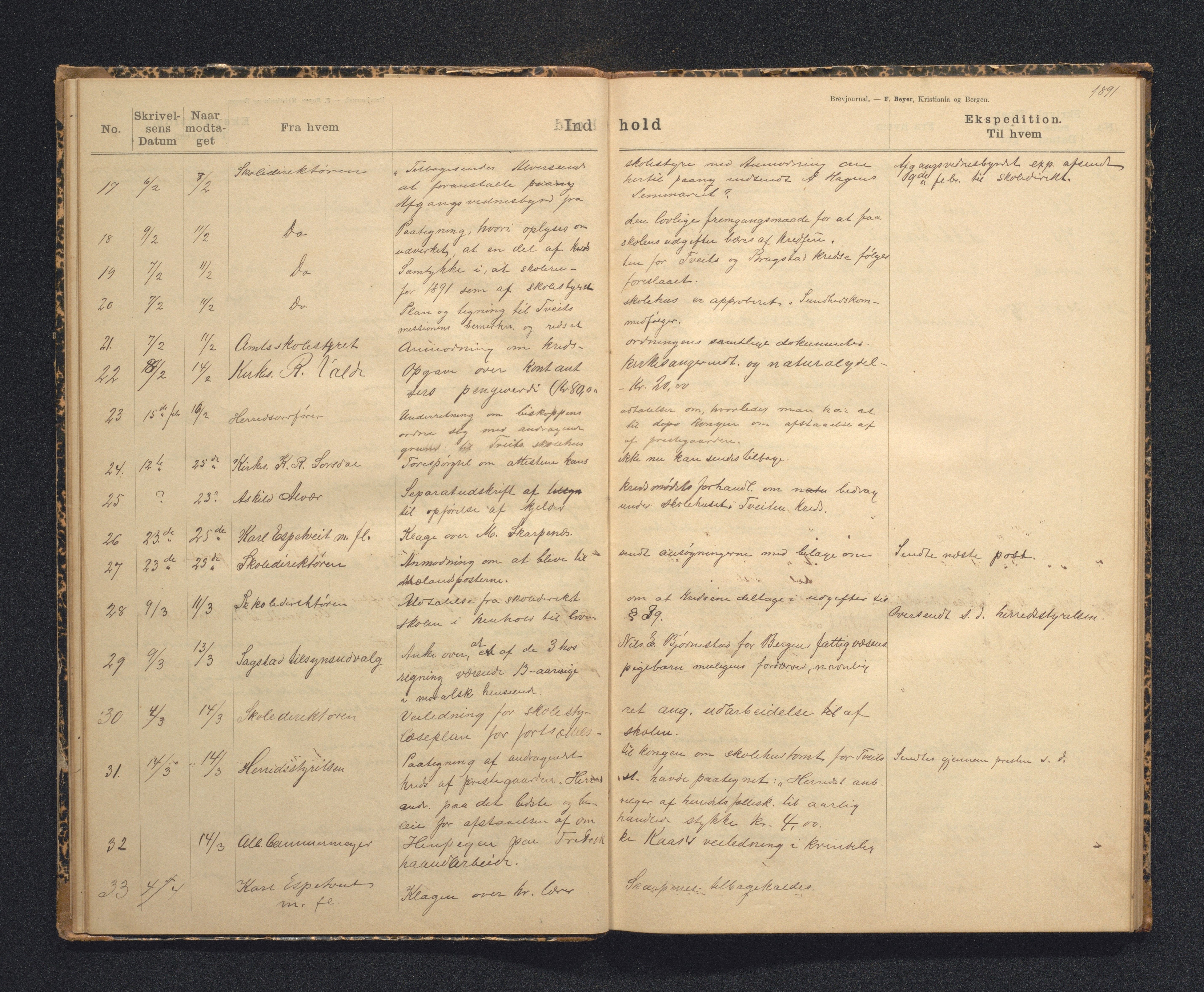 Alversund kommune. Skulestyret, IKAH/1257-211/C/Ca/L0001: Brevjournal for Alversund skulestyre, 1889-1899