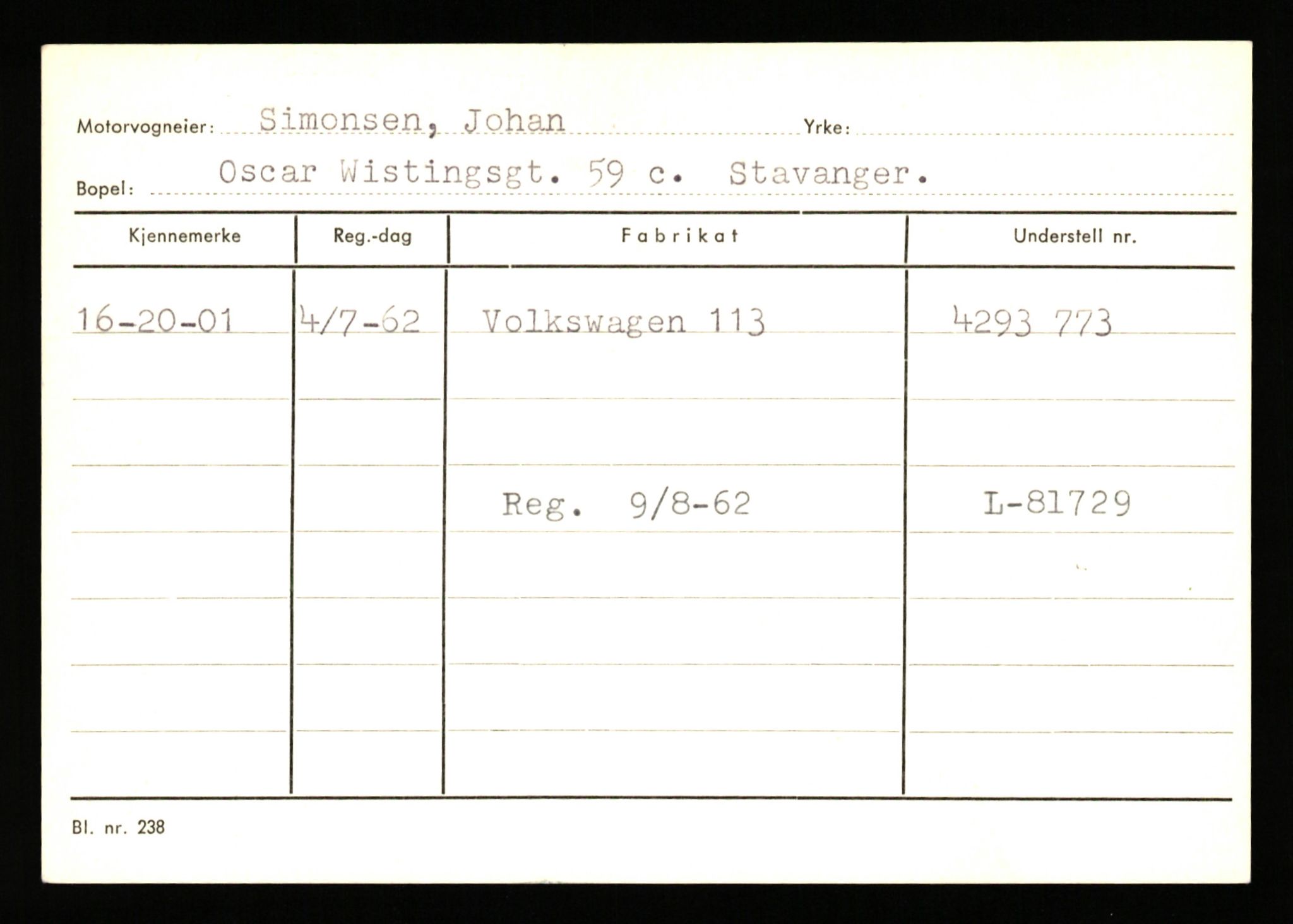 Stavanger trafikkstasjon, SAST/A-101942/0/G/L0010: Registreringsnummer: 130000 - 239953, 1930-1971, s. 1089