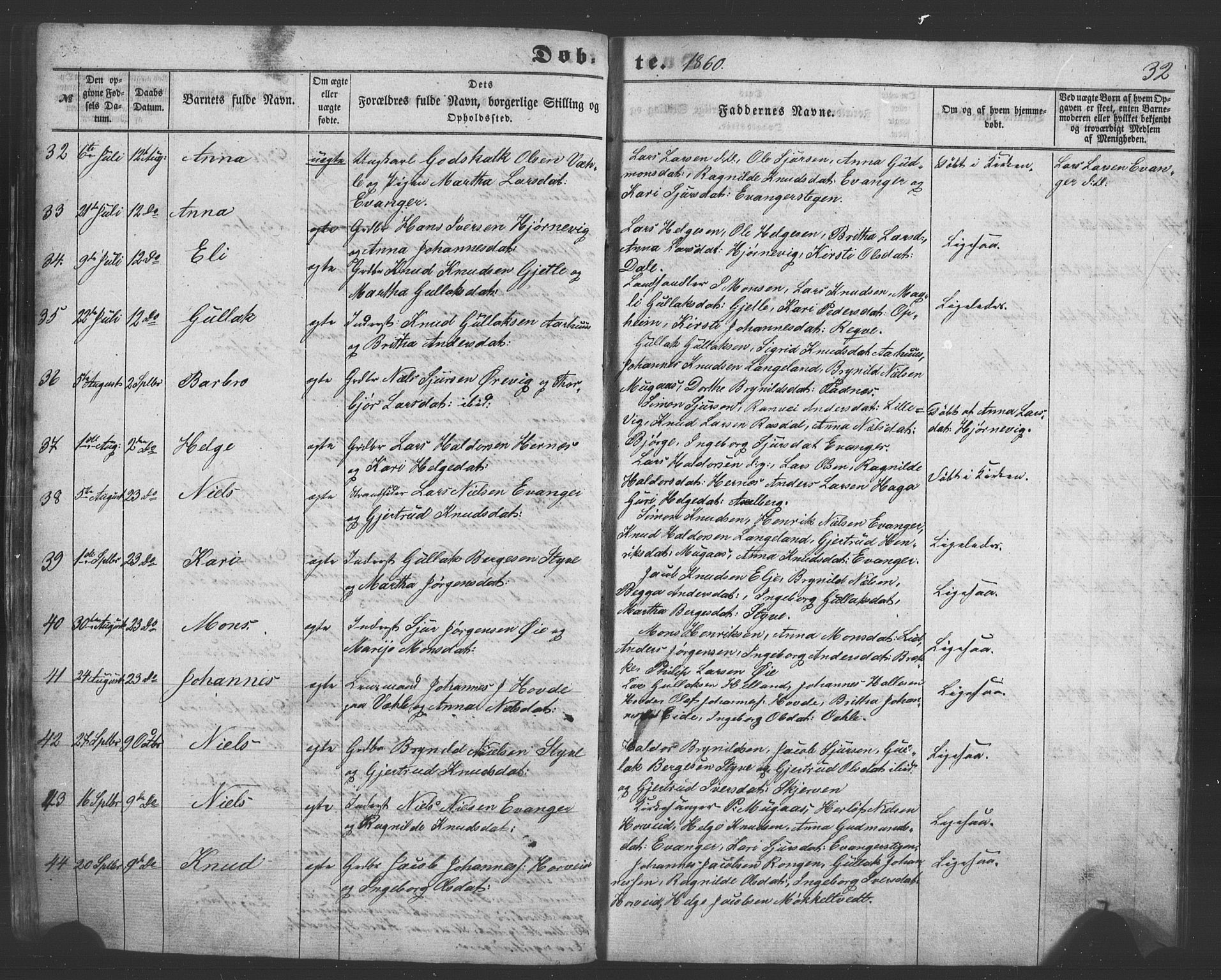 Evanger sokneprestembete, AV/SAB-A-99924: Klokkerbok nr. A 1, 1855-1864, s. 32
