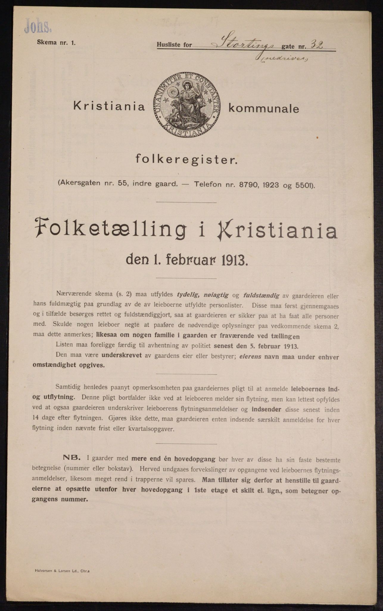 OBA, Kommunal folketelling 1.2.1913 for Kristiania, 1913, s. 103674