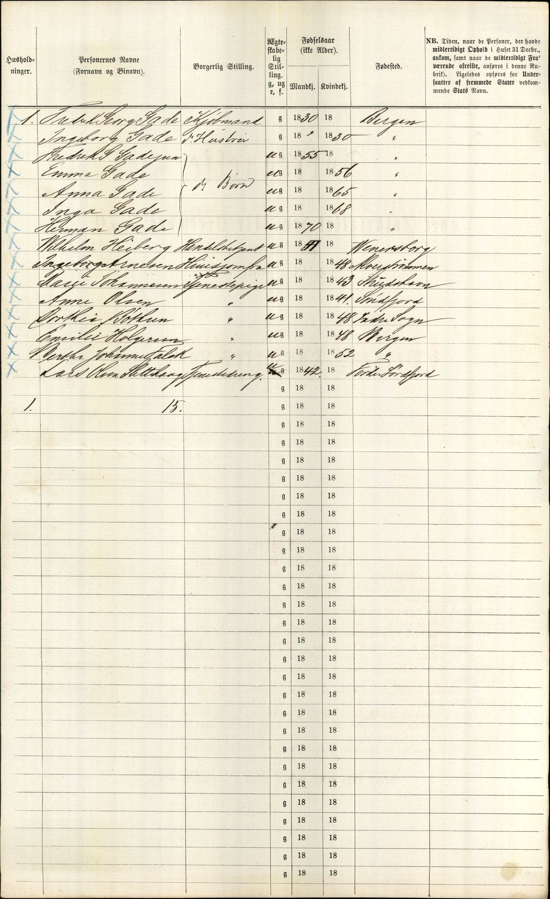 RA, Folketelling 1870 for 1301 Bergen kjøpstad, 1870