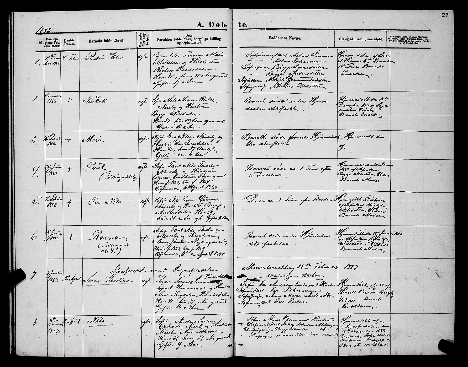 Nesseby sokneprestkontor, AV/SATØ-S-1330/H/Hb/L0004klokker: Klokkerbok nr. 4, 1877-1884, s. 27