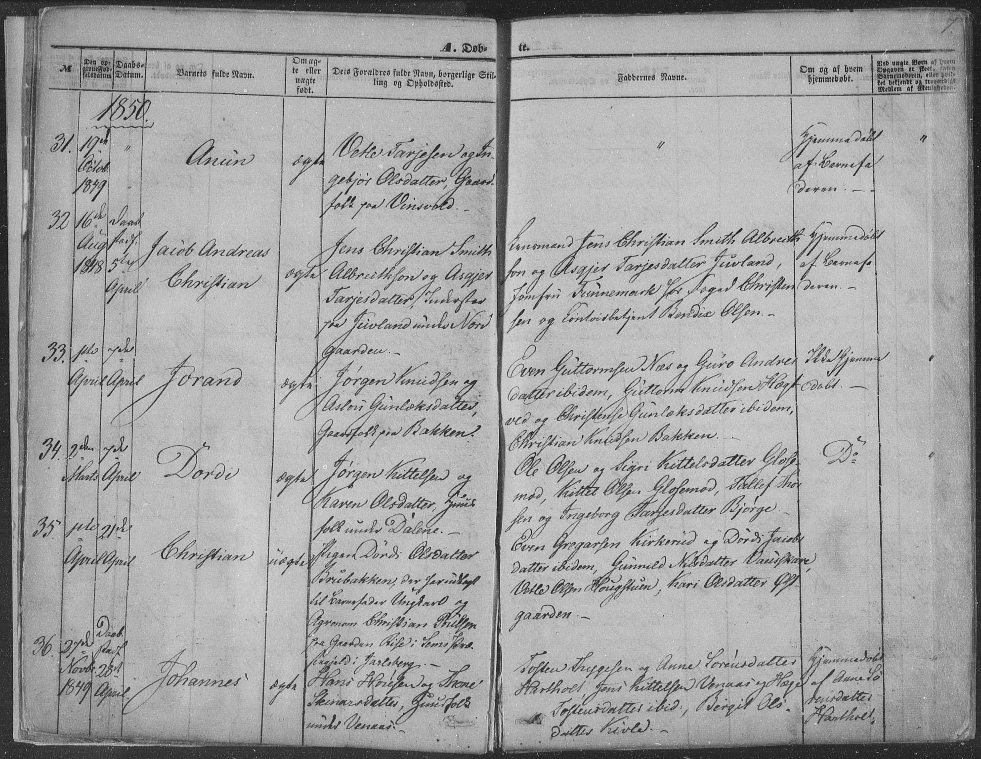 Seljord kirkebøker, AV/SAKO-A-20/F/Fa/L012a: Ministerialbok nr. I 12A, 1850-1865, s. 7