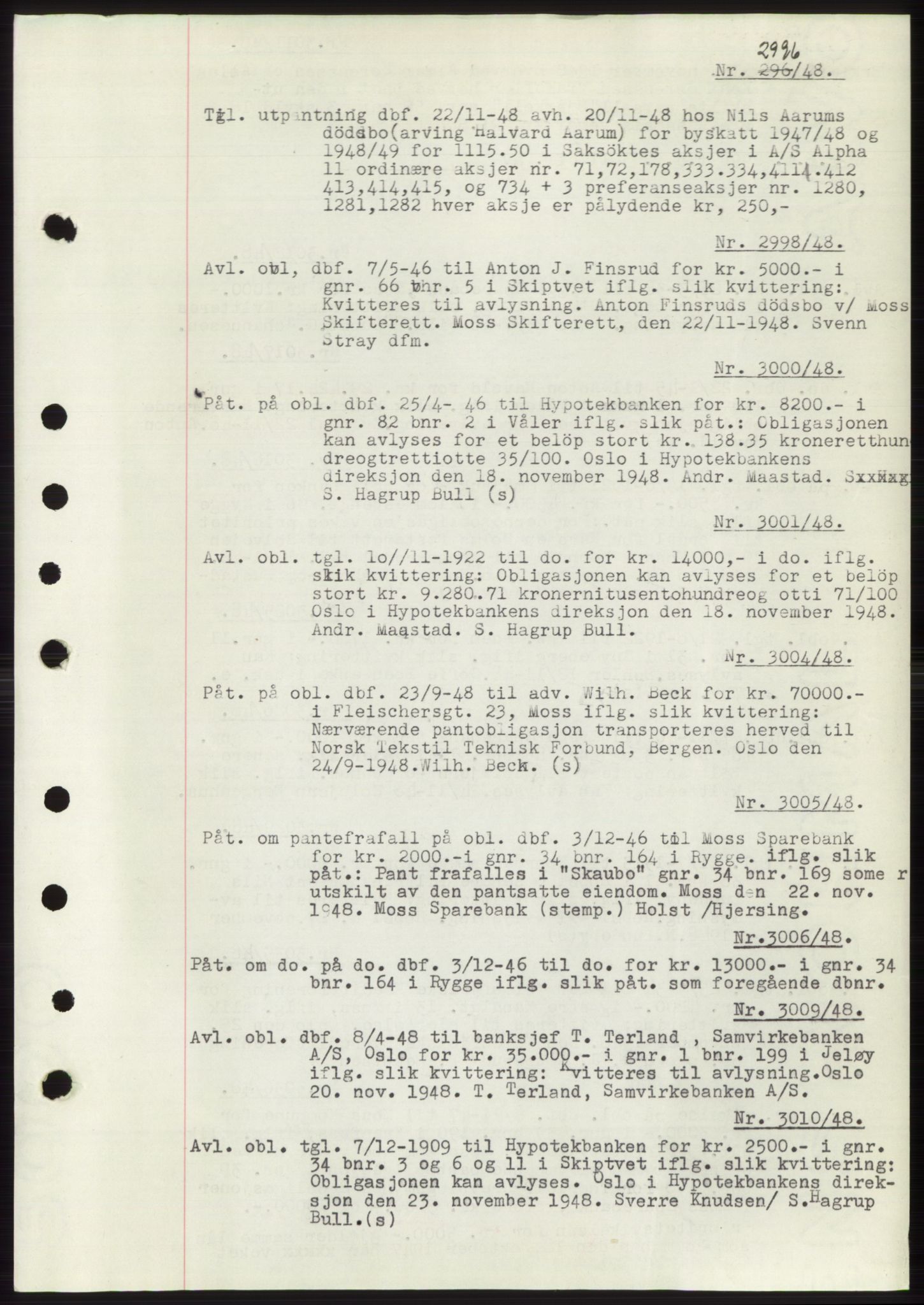 Moss sorenskriveri, SAO/A-10168: Pantebok nr. C10, 1938-1950, Dagboknr: 2996/1948