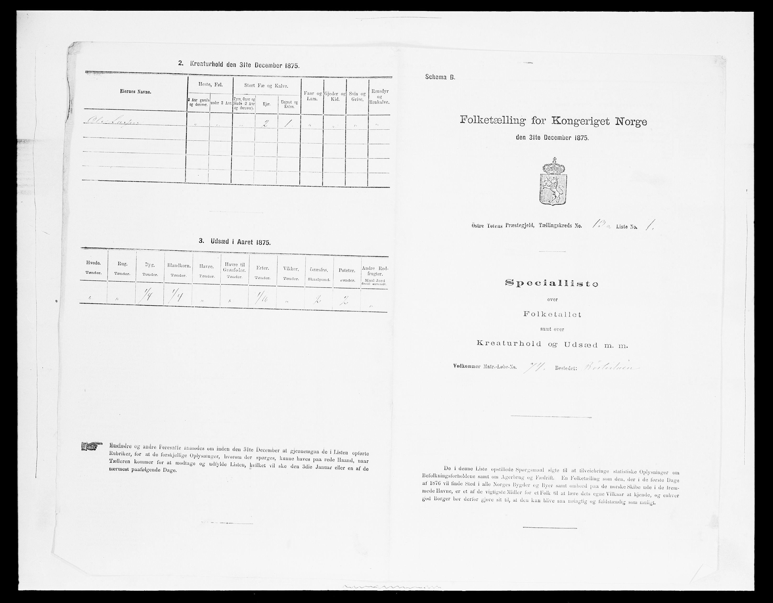 SAH, Folketelling 1875 for 0528P Østre Toten prestegjeld, 1875, s. 2387