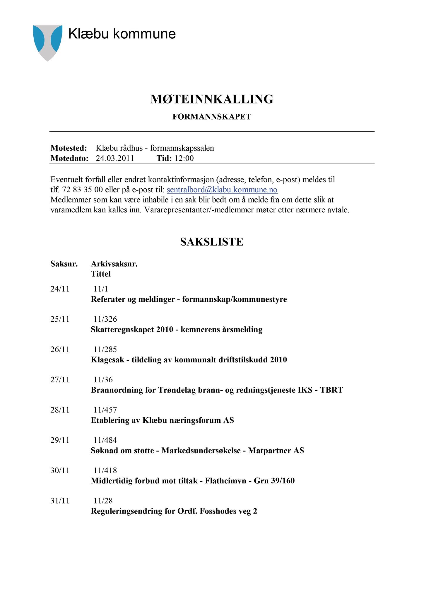 Klæbu Kommune, TRKO/KK/02-FS/L004: Formannsskapet - Møtedokumenter, 2011, s. 455