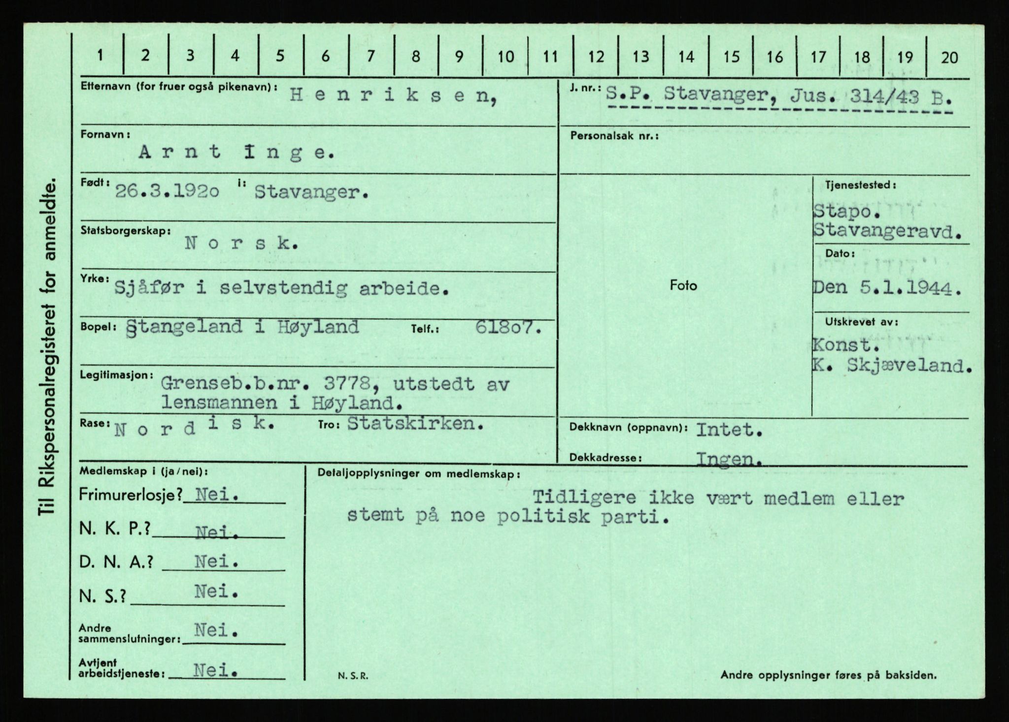 Statspolitiet - Hovedkontoret / Osloavdelingen, AV/RA-S-1329/C/Ca/L0006: Hanche - Hokstvedt, 1943-1945, s. 3635