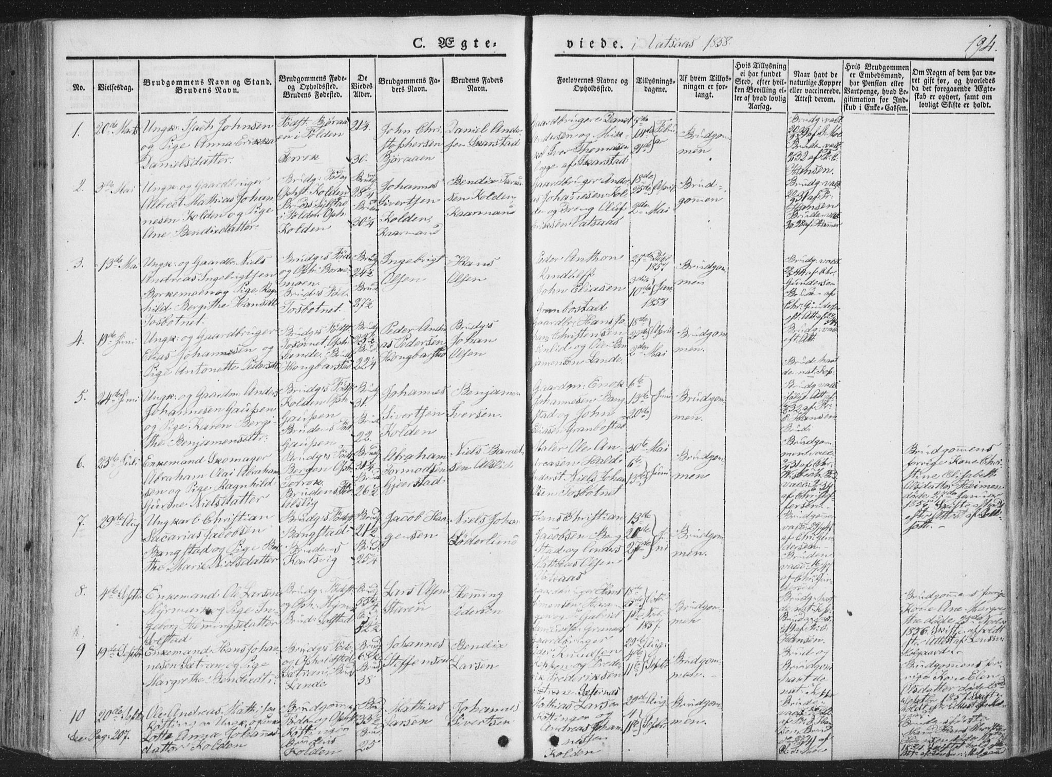 Ministerialprotokoller, klokkerbøker og fødselsregistre - Nordland, AV/SAT-A-1459/810/L0144: Ministerialbok nr. 810A07 /1, 1841-1862, s. 194