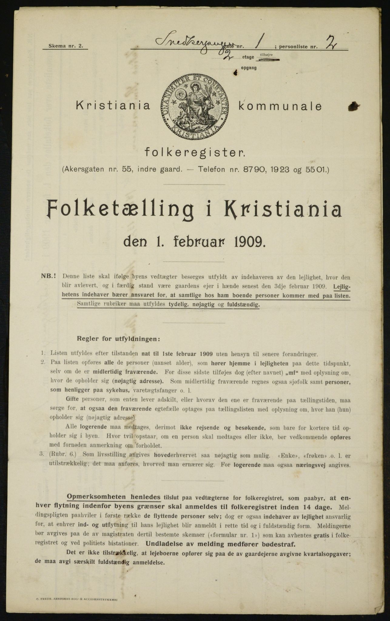 OBA, Kommunal folketelling 1.2.1909 for Kristiania kjøpstad, 1909, s. 88787