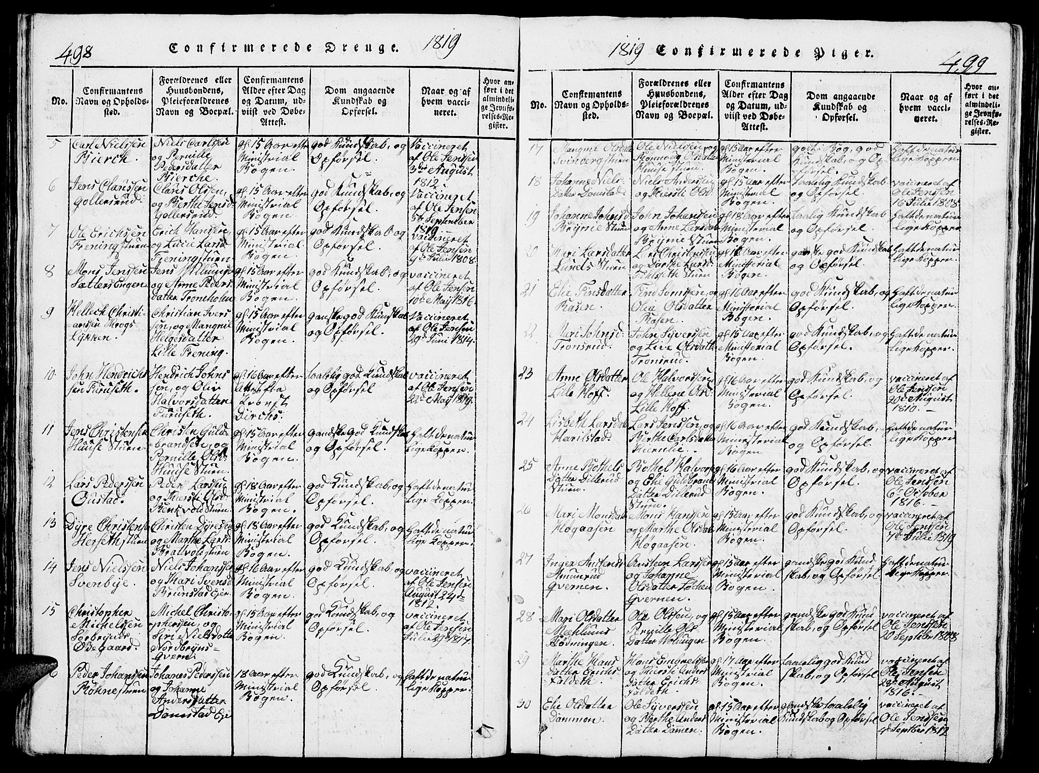 Romedal prestekontor, AV/SAH-PREST-004/L/L0005: Klokkerbok nr. 5, 1814-1829, s. 498-499