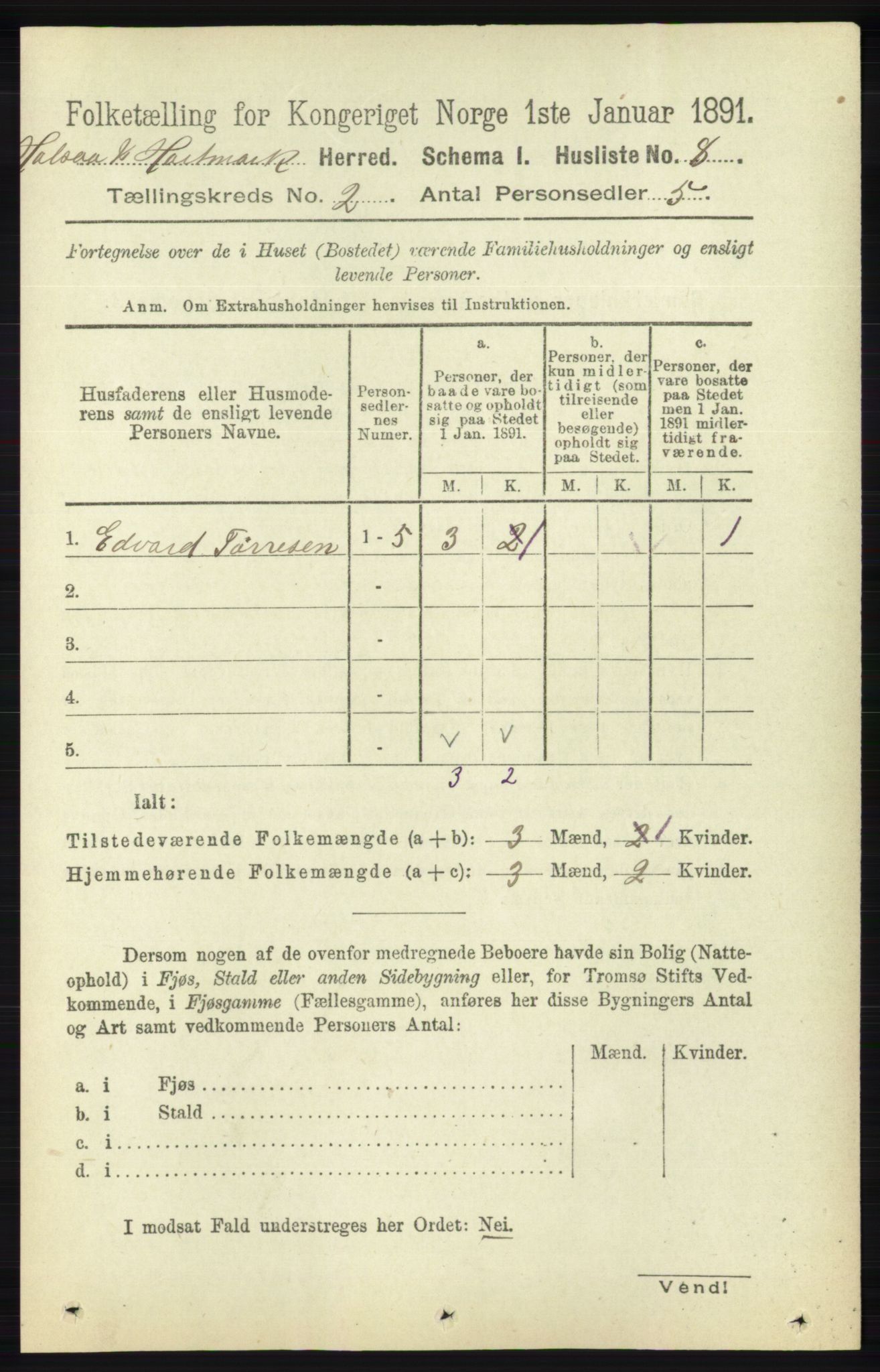 RA, Folketelling 1891 for 1019 Halse og Harkmark herred, 1891, s. 463