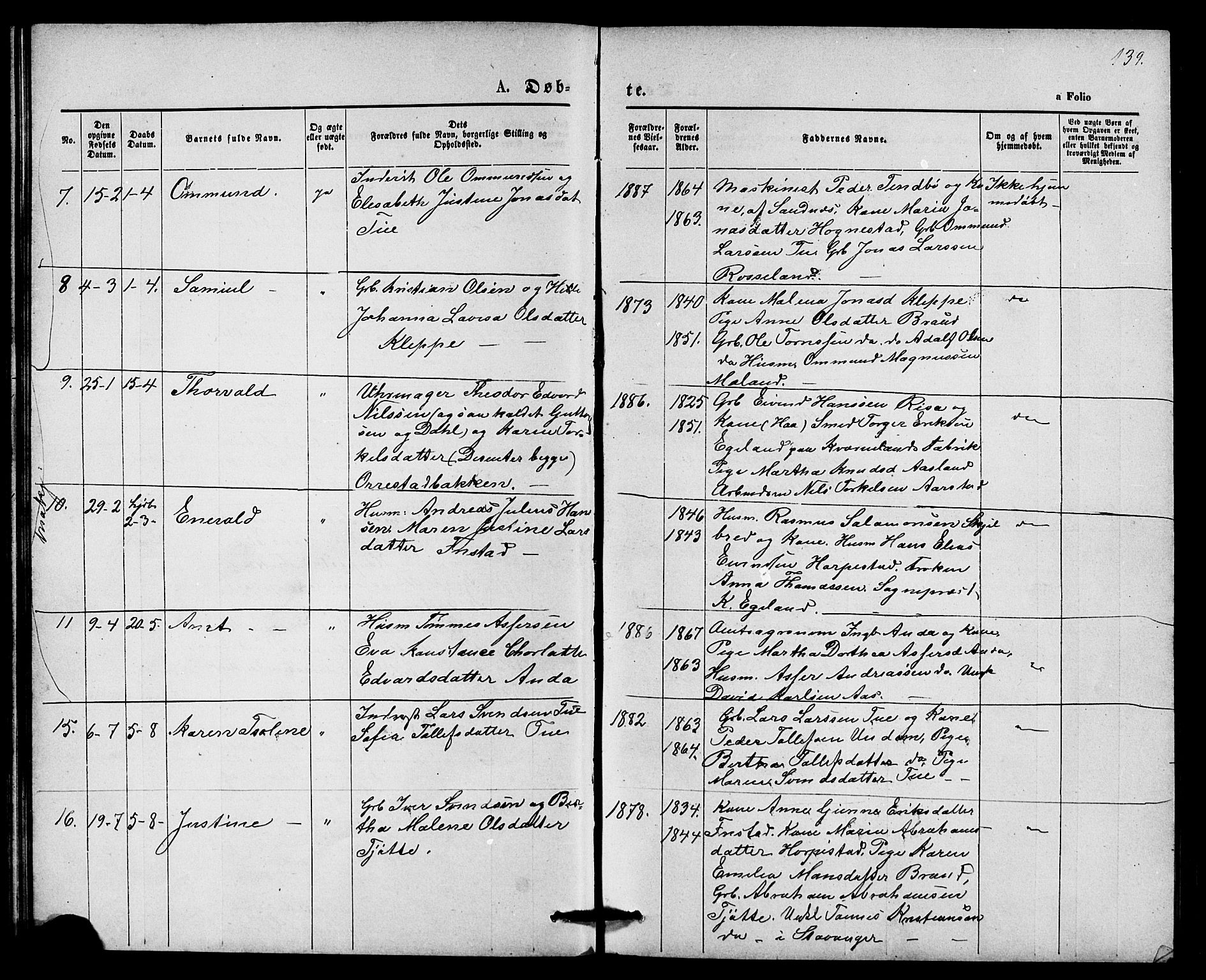 Klepp sokneprestkontor, AV/SAST-A-101803/001/3/30BB/L0003: Klokkerbok nr. B 3, 1876-1888, s. 139