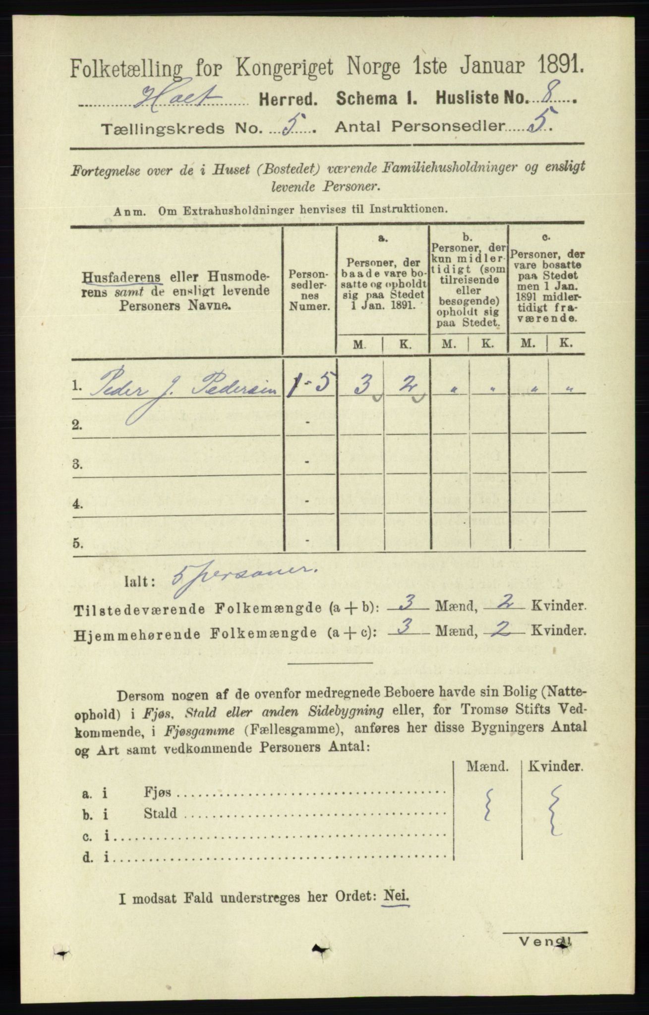 RA, Folketelling 1891 for 0914 Holt herred, 1891, s. 2222