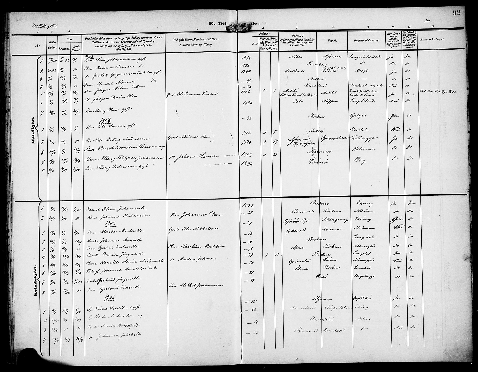 Gulen sokneprestembete, AV/SAB-A-80201/H/Hab/Habd/L0001: Klokkerbok nr. D 1, 1901-1924, s. 92