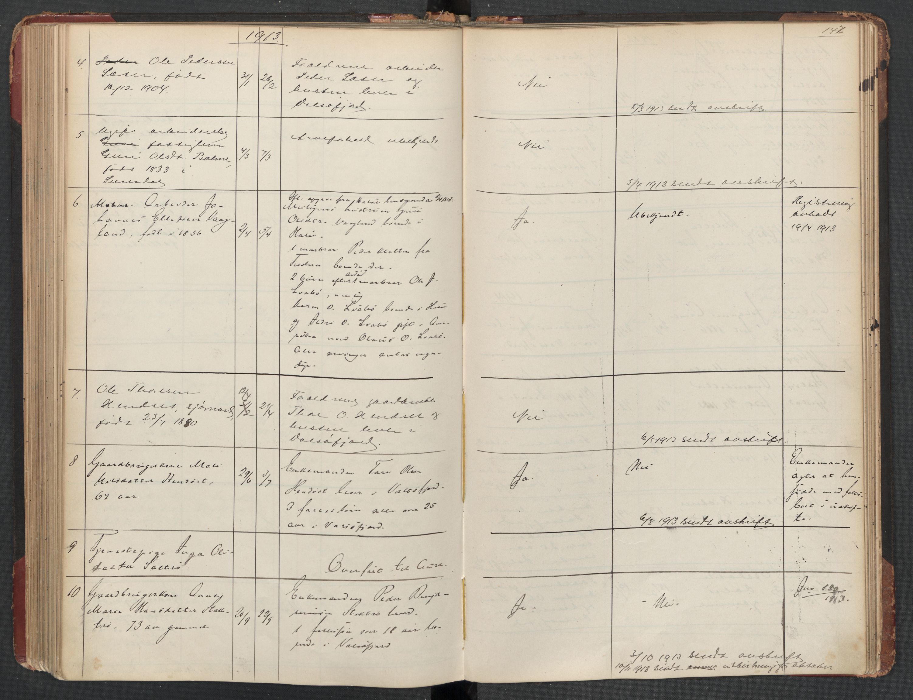 Aure lensmannskontor, AV/SAT-A-1088/1/02/L0003: 2.01.03 Dødsfallsprotokoll, 1906-1926, s. 147