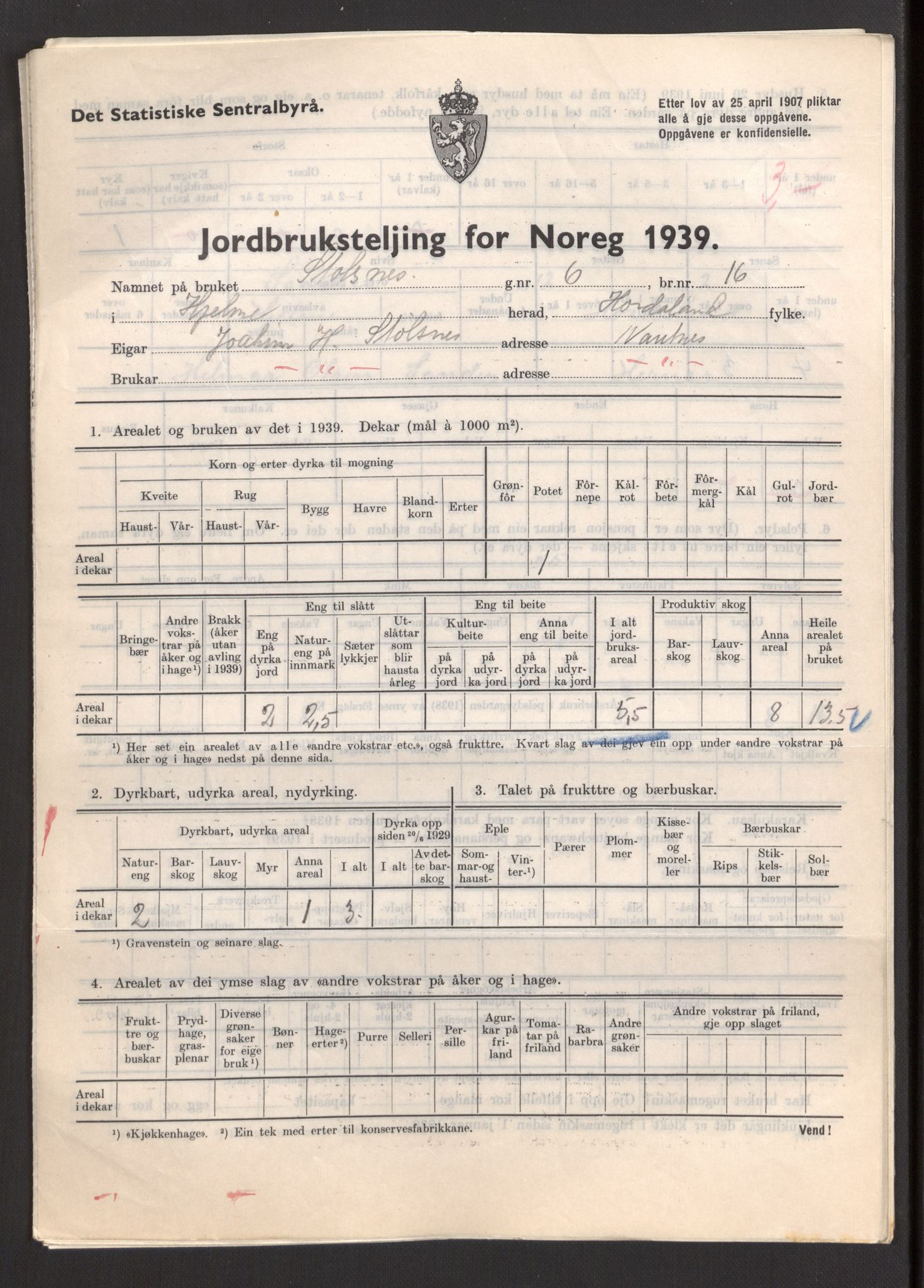 Statistisk sentralbyrå, Næringsøkonomiske emner, Jordbruk, skogbruk, jakt, fiske og fangst, AV/RA-S-2234/G/Gb/L0211: Hordaland: Herdla, Hjelme og Manger, 1939, s. 1197