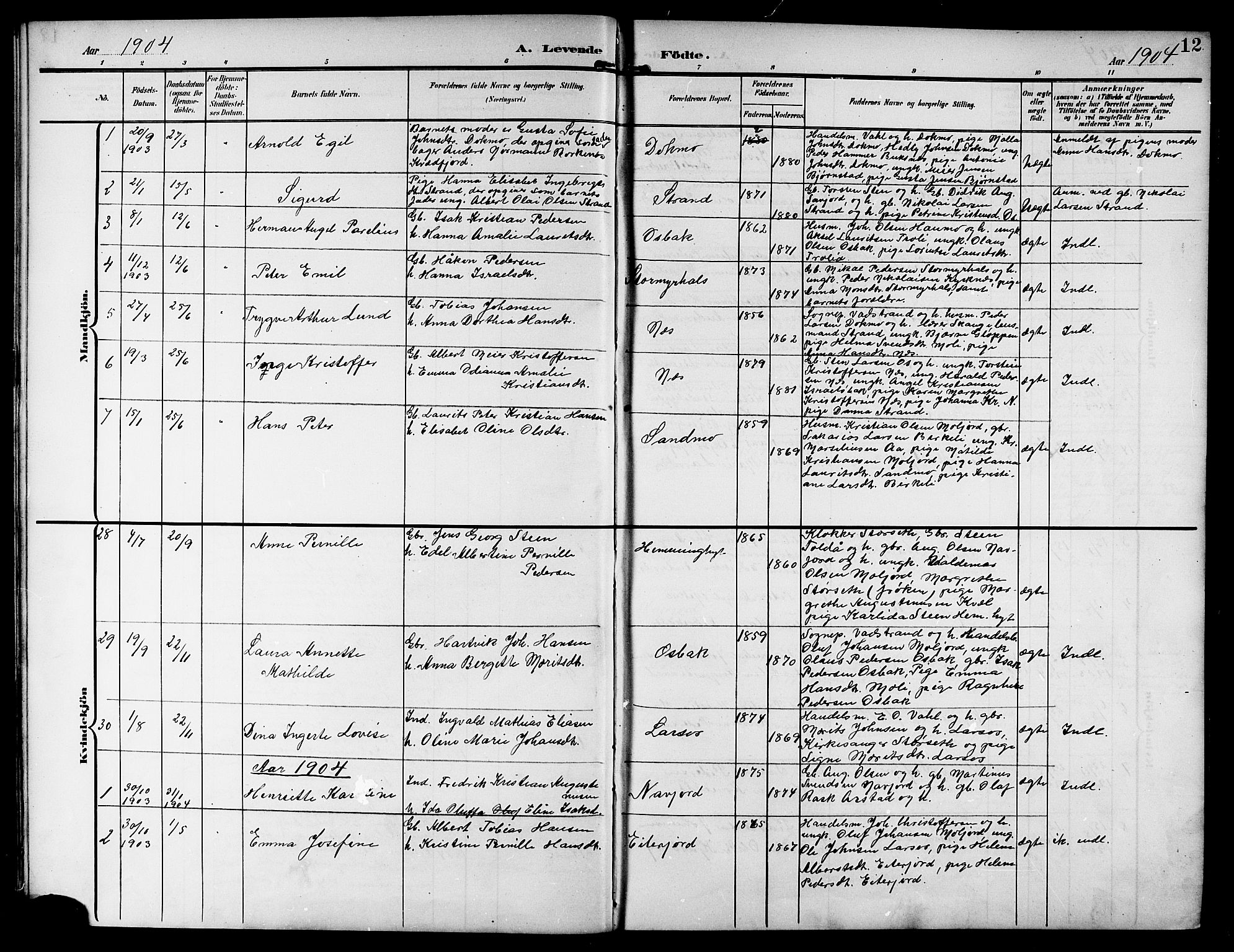 Ministerialprotokoller, klokkerbøker og fødselsregistre - Nordland, SAT/A-1459/846/L0655: Klokkerbok nr. 846C05, 1902-1916, s. 12