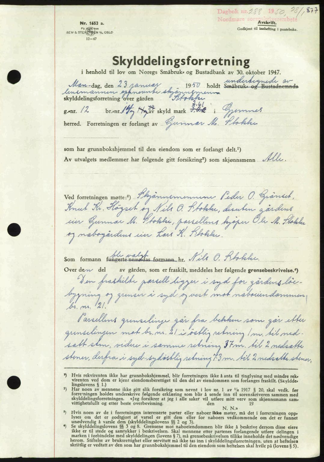 Nordmøre sorenskriveri, AV/SAT-A-4132/1/2/2Ca: Pantebok nr. A113, 1949-1950, Dagboknr: 288/1950