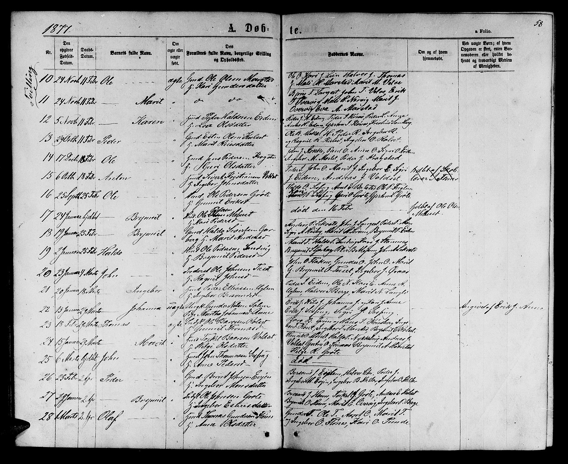 Ministerialprotokoller, klokkerbøker og fødselsregistre - Sør-Trøndelag, SAT/A-1456/695/L1156: Klokkerbok nr. 695C07, 1869-1888, s. 58