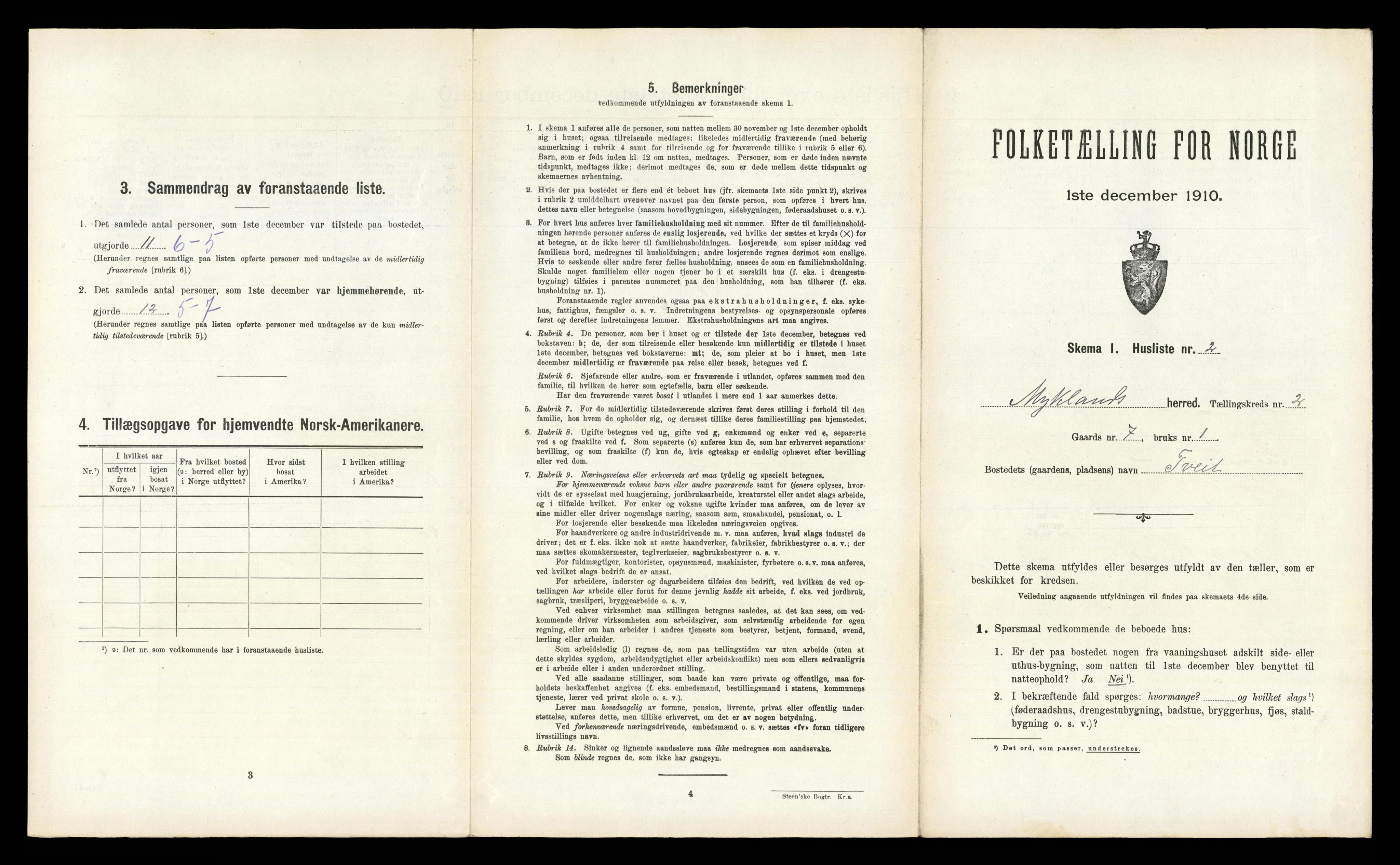 RA, Folketelling 1910 for 0932 Mykland herred, 1910, s. 101