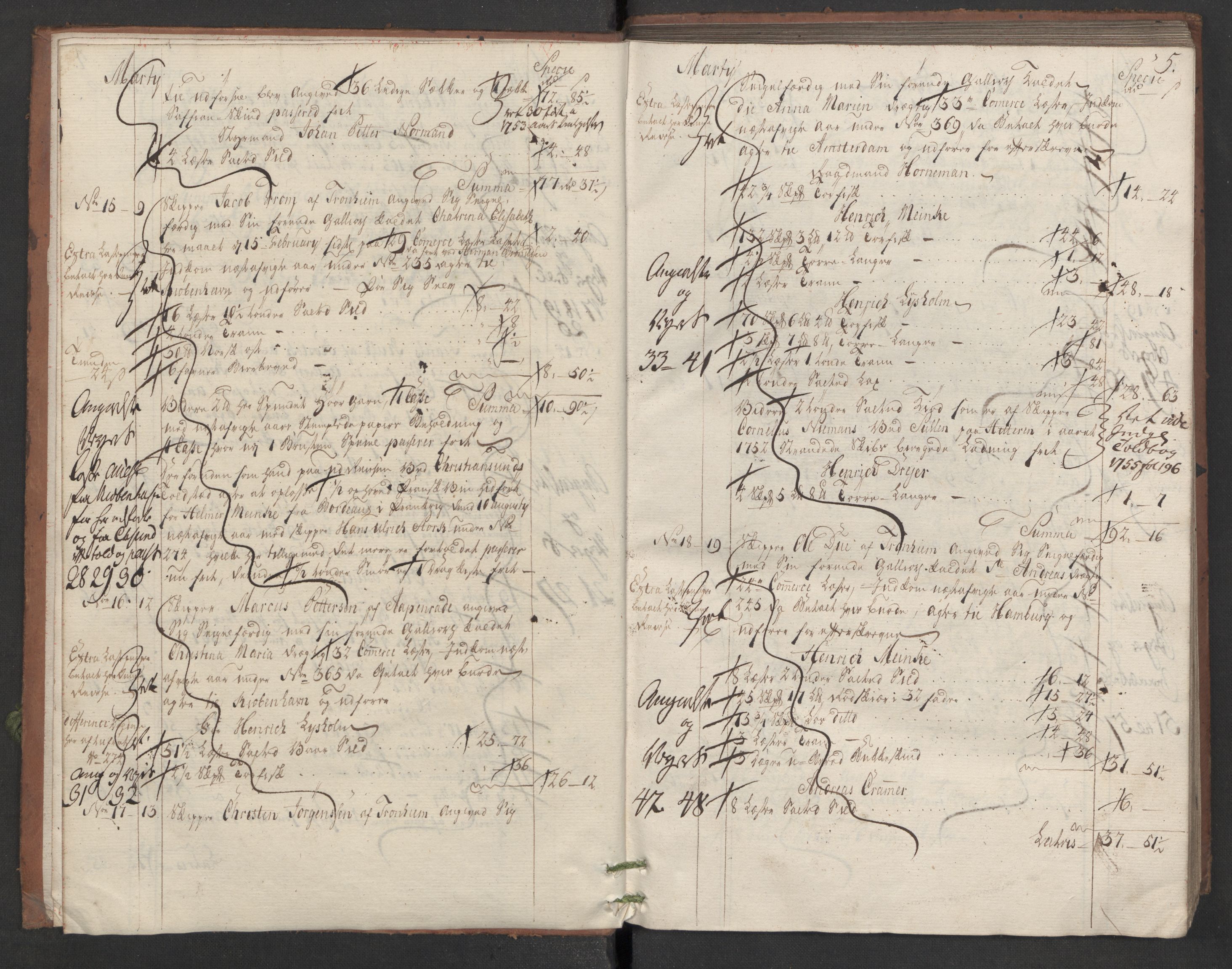 Generaltollkammeret, tollregnskaper, AV/RA-EA-5490/R33/L0040/0001: Tollregnskaper Trondheim A / Utgående hovedtollbok, 1754